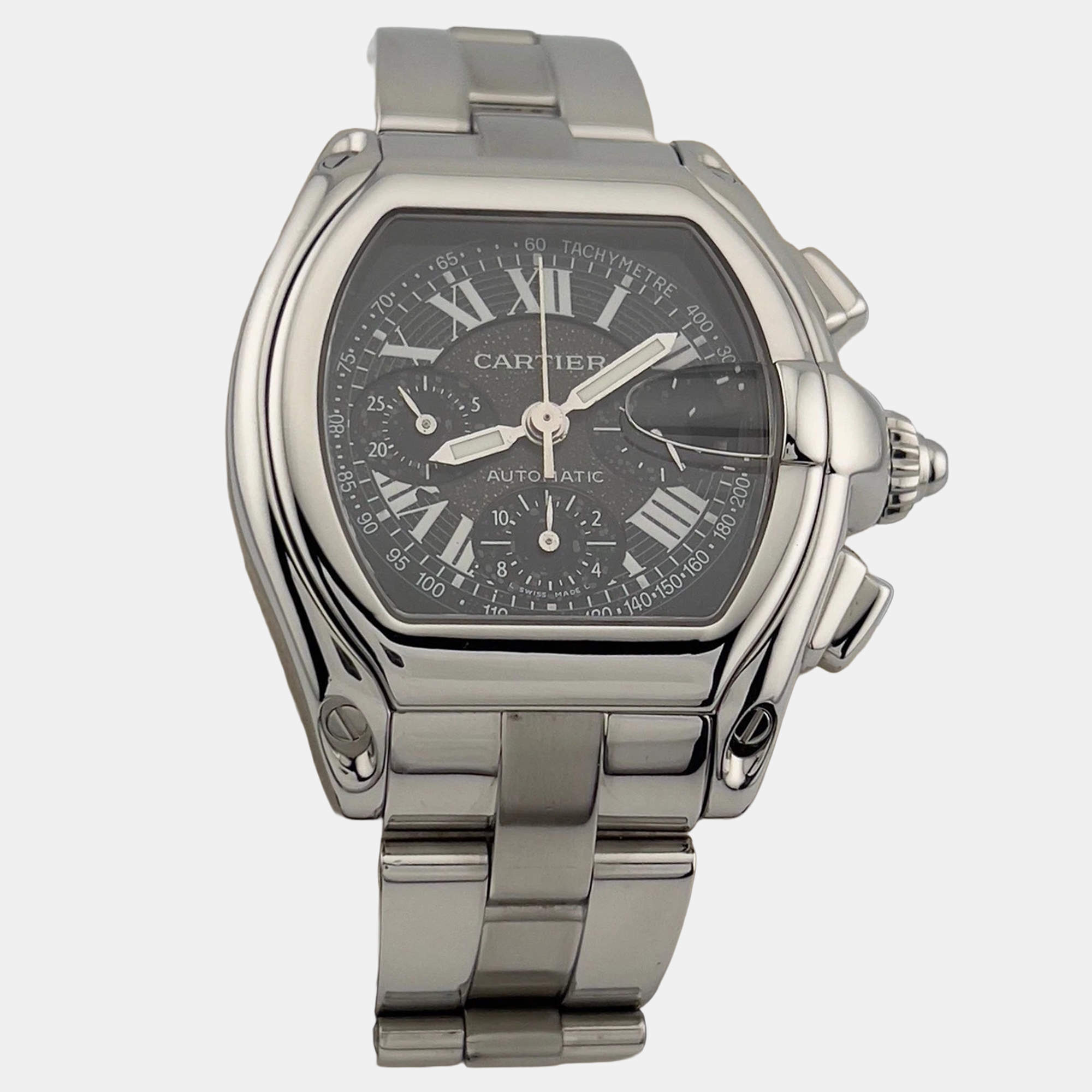 Pre Owned Cartier Roadster Chronograph XL 2618 Automatic Black Stainless Steel Men's Wristwatch 45 mm