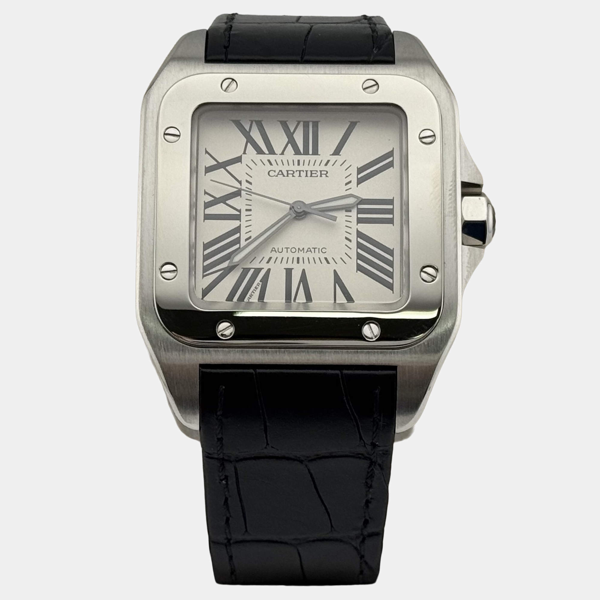 Pre Owned Cartier Santos 100 XL 2656 Automatic White Stainless Steel Men's Wristwatch 38 mm