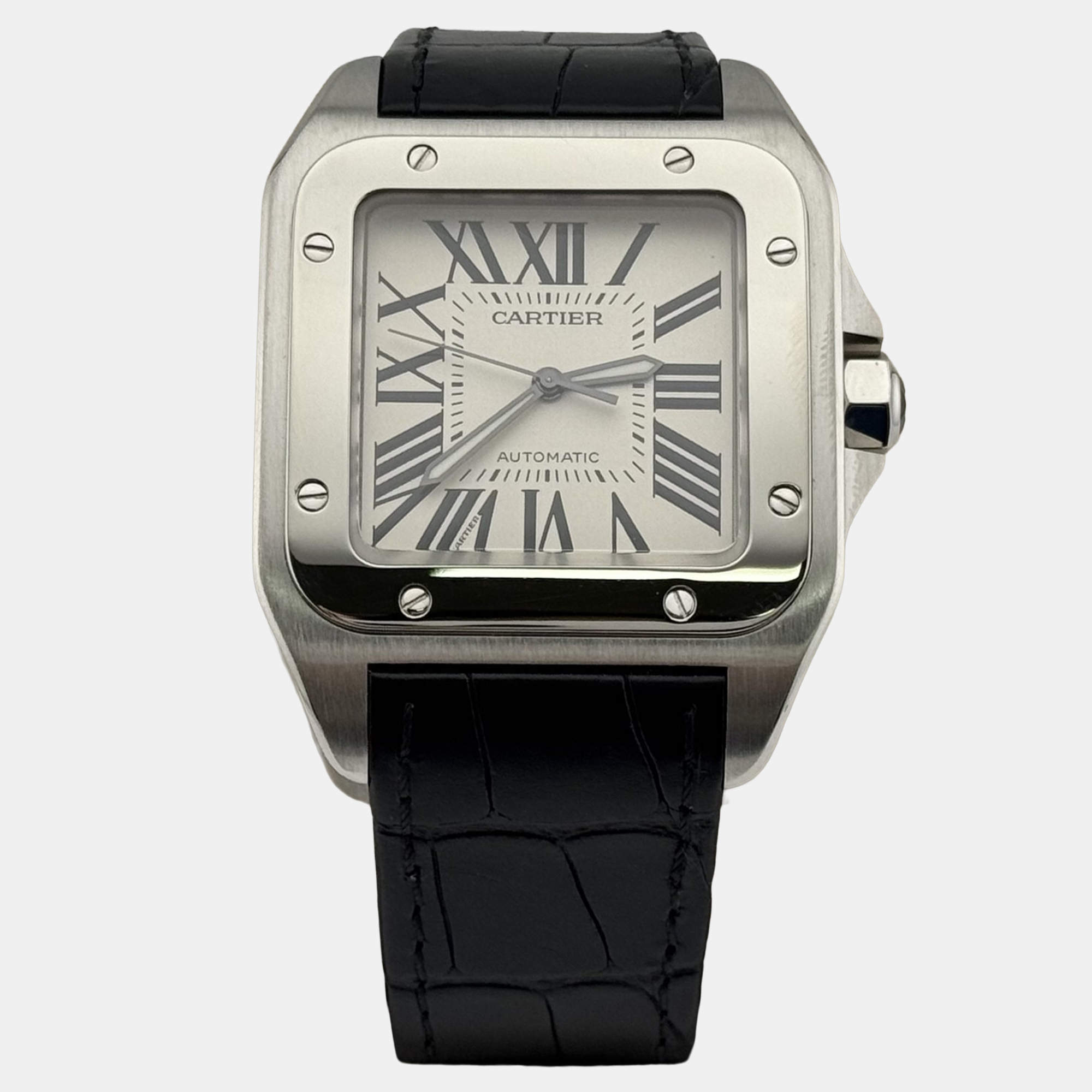 Pre Owned Cartier Santos 100 XL 2656 Automatic White Stainless Steel Men's Wristwatch 38 mm