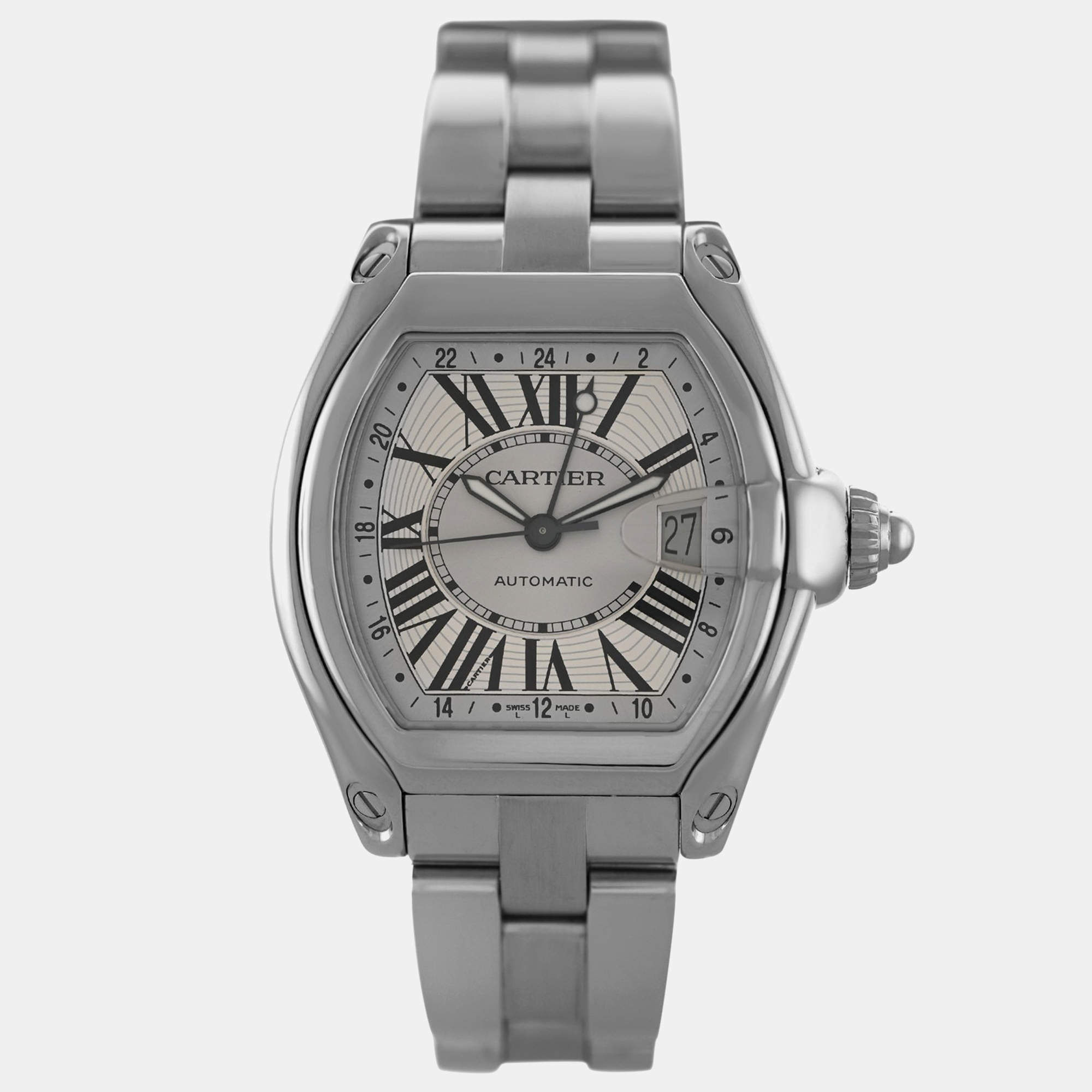 Pre Owned Cartier Roadster GMT XL 2722 W62032X6 Automatic Silver Stainless Steel Men's Wristwatch 42 mm
