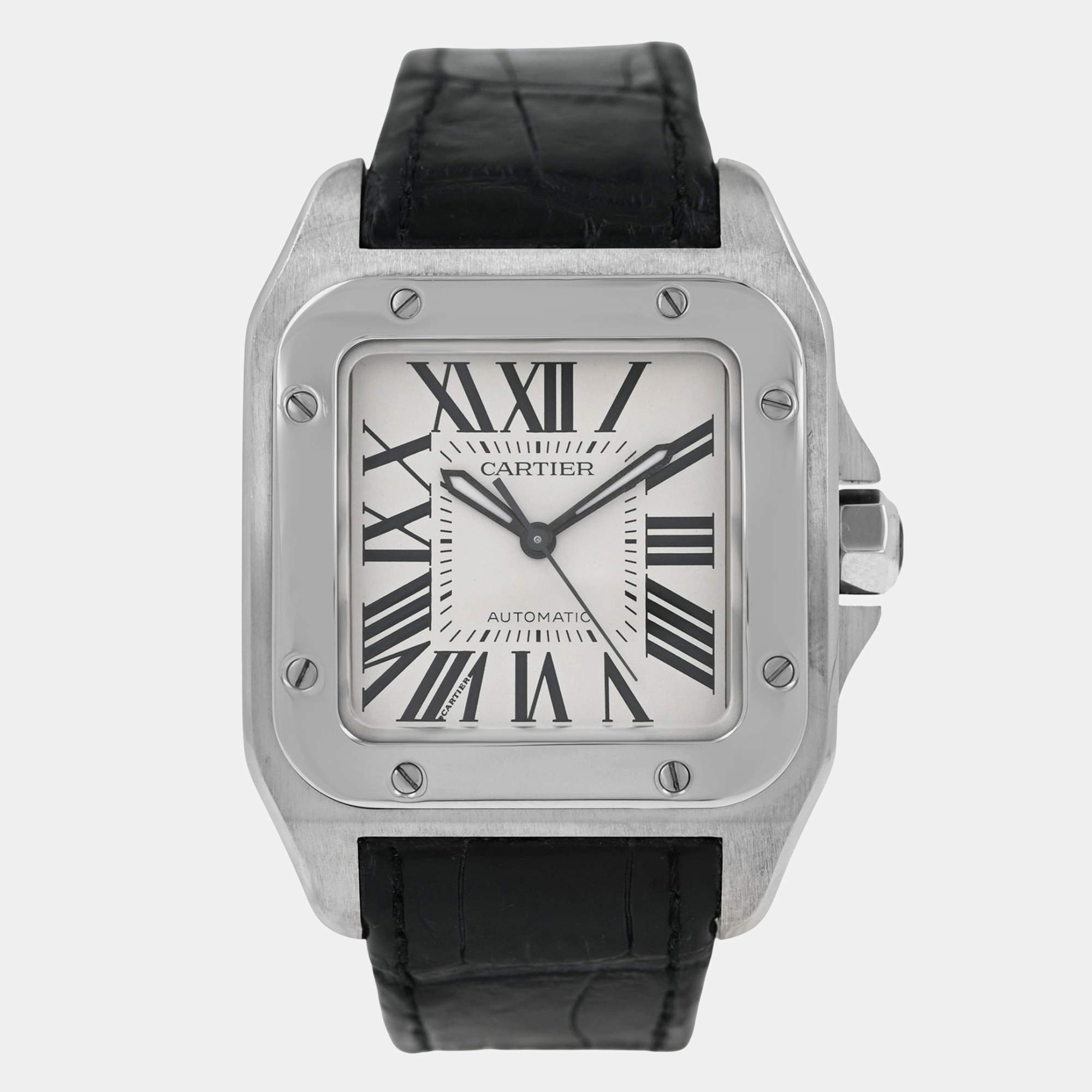 Pre Owned Cartier Santos 100 2878 W20106X8 Automatic Stainless Steel Men's Wristwatch 33 mm