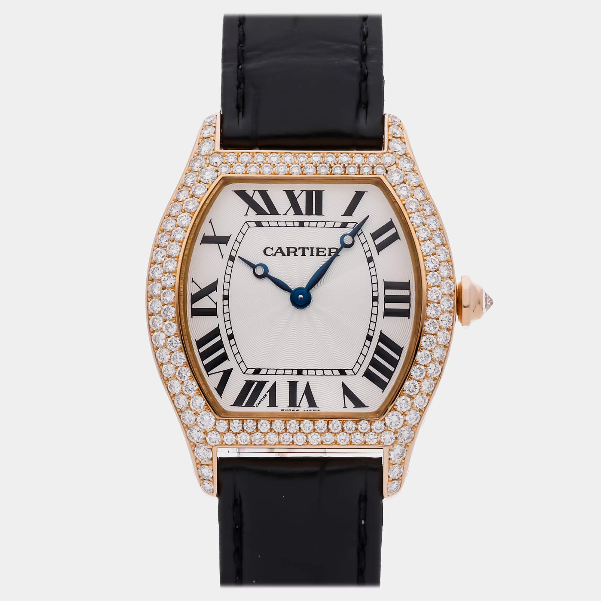 Pre Owned Cartier Tortue WA503951 Manual Winding Silver Dial 18k Rose Gold Men's Wristwatch 38mm