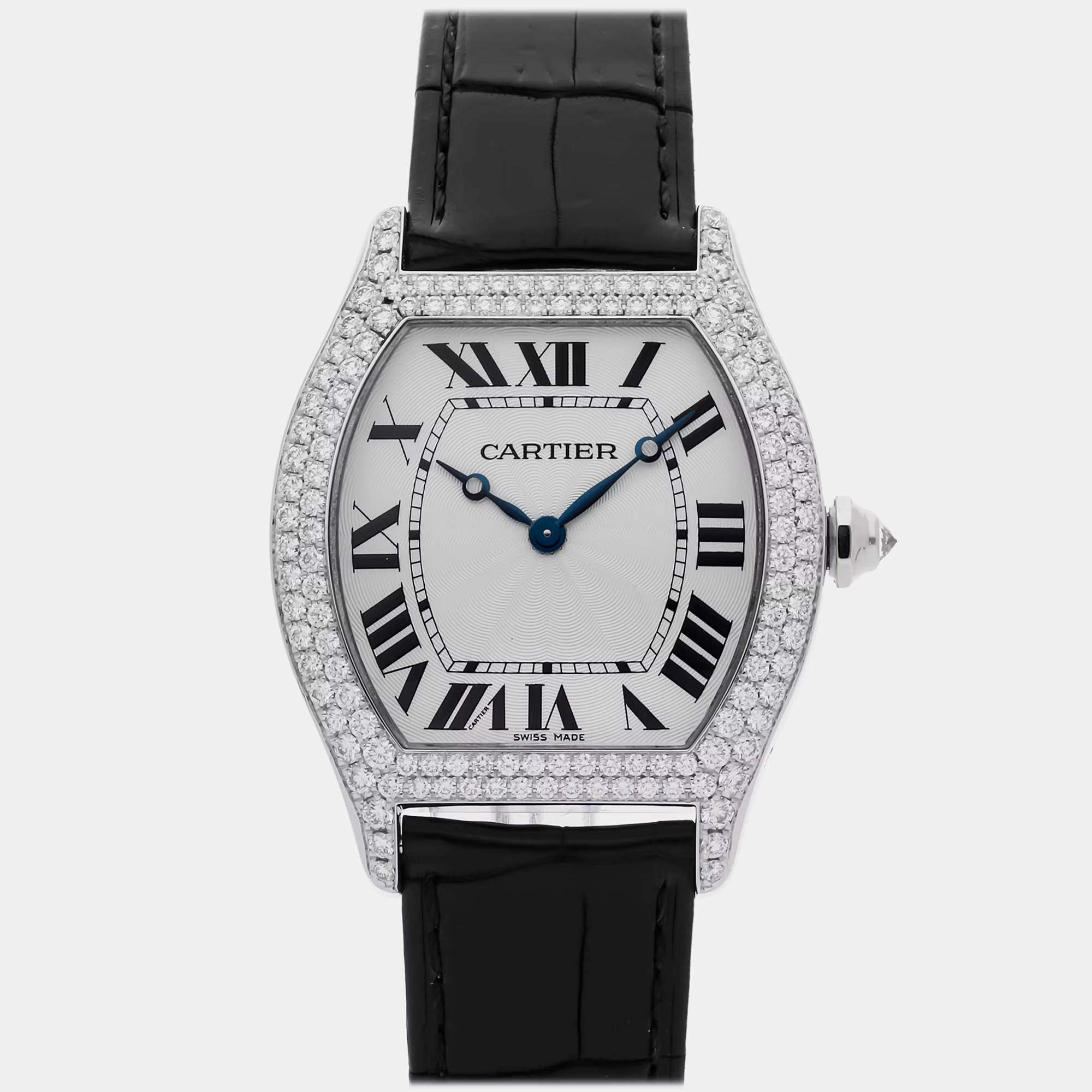 مملوكة مسبقًا Cartier Tortue WA503851 Manual Winding Silver Dial 18k White Gold Women's Wristwatch 34mm