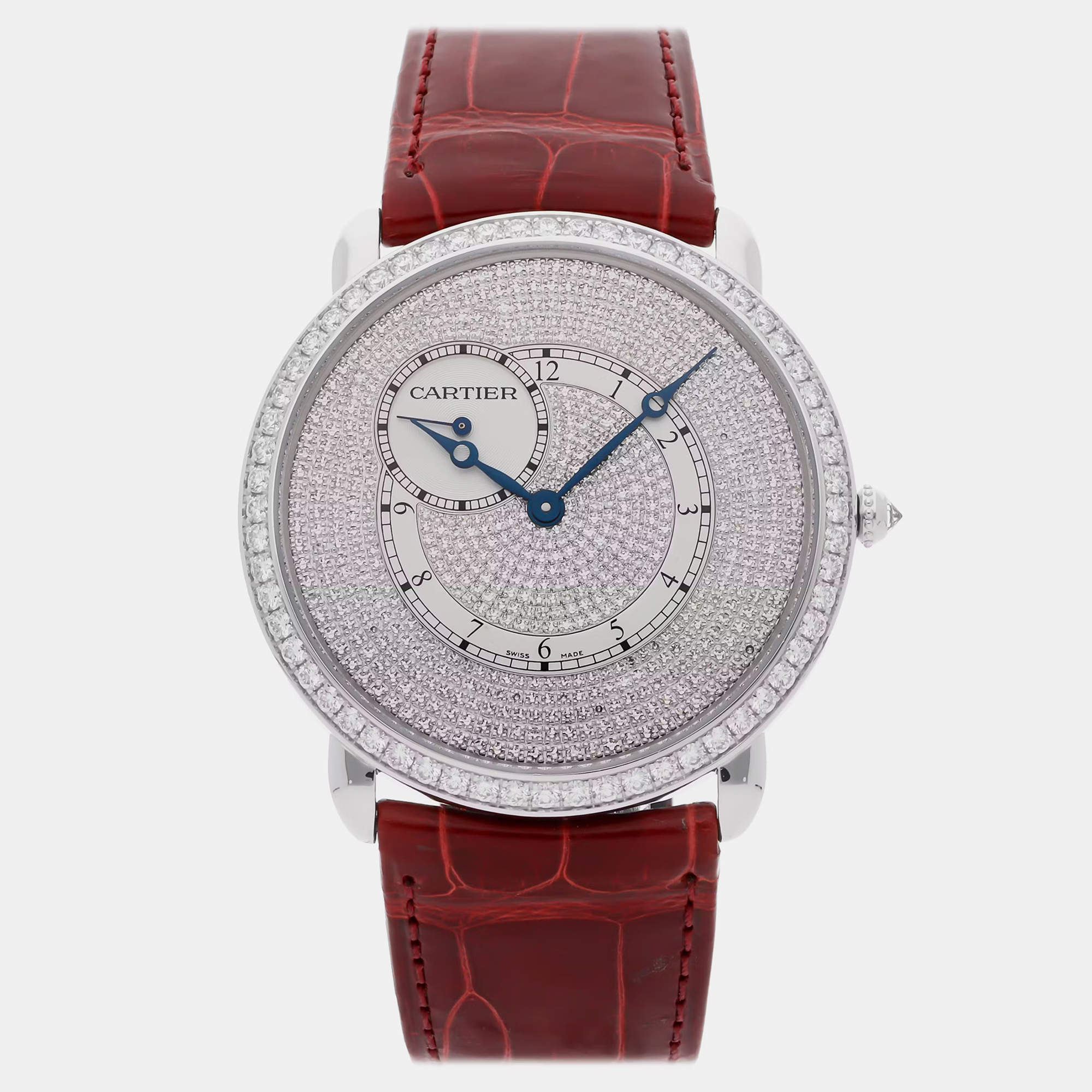 Pre Owned Cartier Ronde Louis WR007003 Manual Winding Silver Dial 18k White Gold Men's Wristwatch 42mm