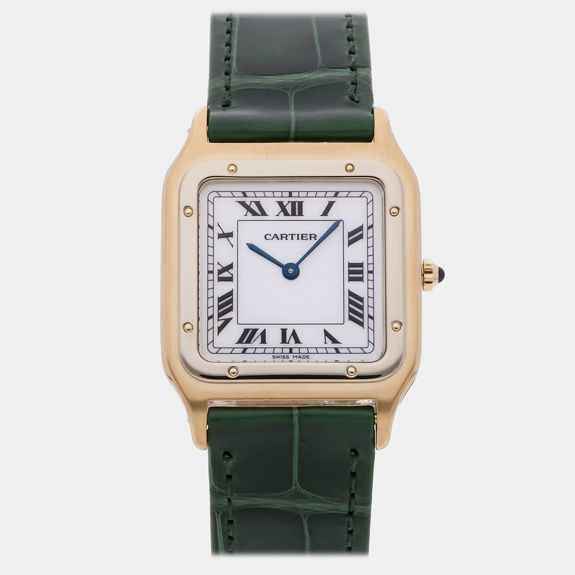 مملوكة مسبقًا Pre-Owned Cartier Santos Dumont 85524200 White Manual Winding 18k Yellow  Gold Men's Wristwatch 27 MM
