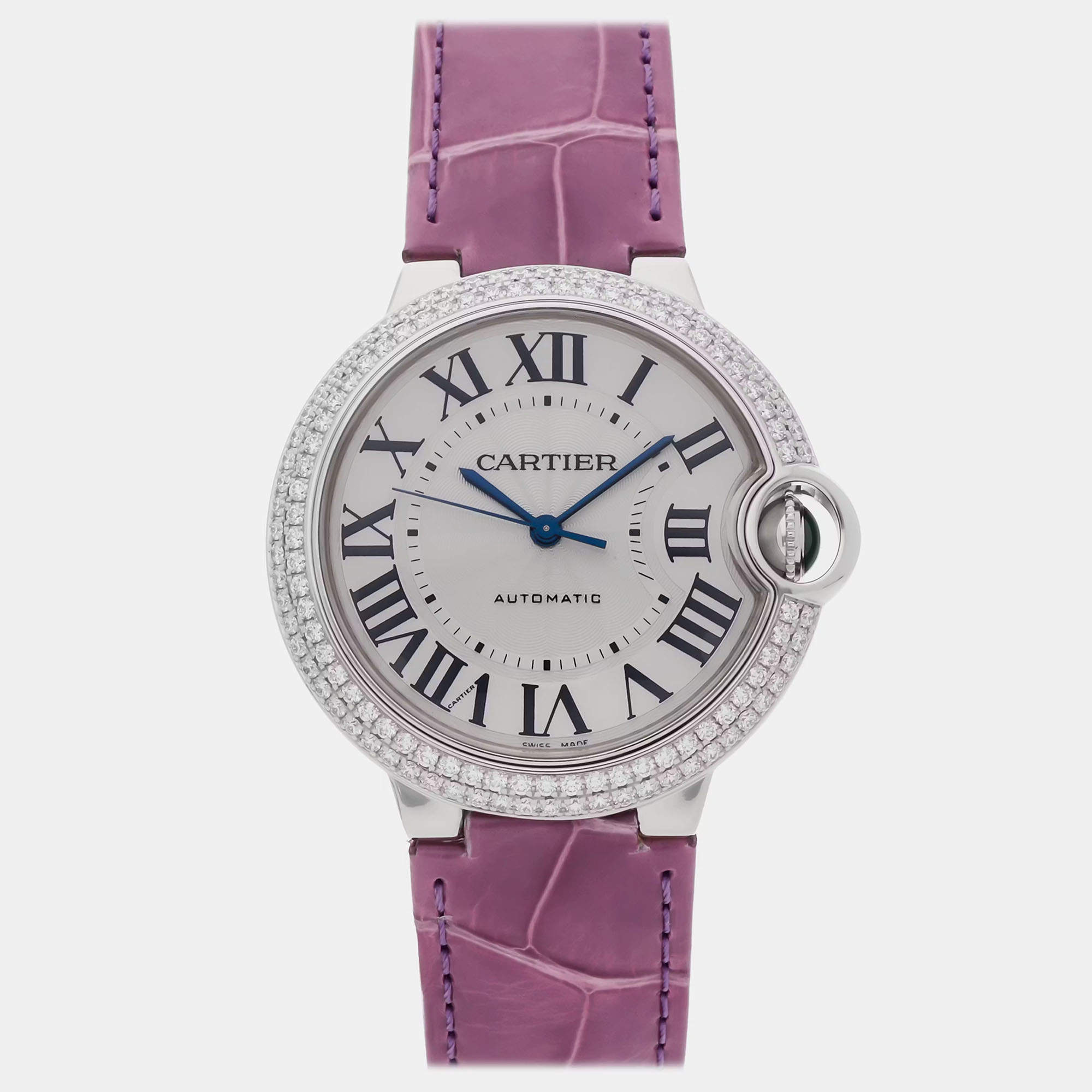 Pre Owned Pre-Owned Cartier Ballon Bleu WE900651 Silver Automatic 18k White Gold Diamond Women's Wristwatch 36 MM