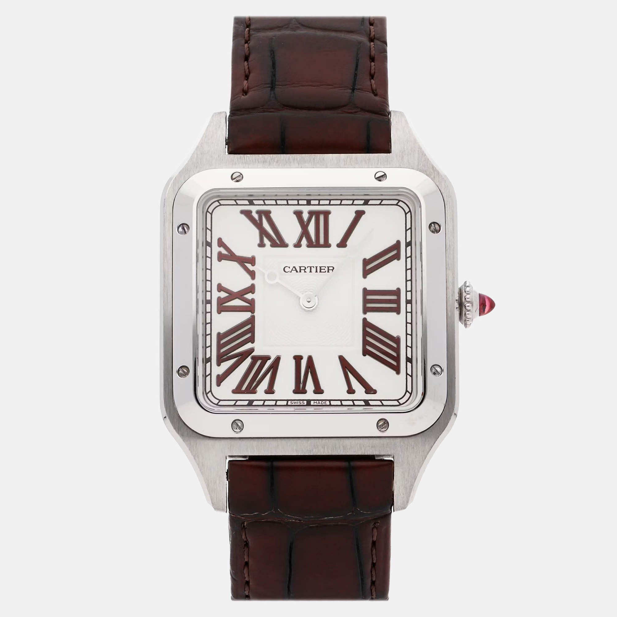 مملوكة مسبقًا ساعة يدوية رجالية مستعملة كارتييه سانتوس-دومونت كبير WGSA0082 بيج تعبئة يدوية بلاتينيوم 33 ملم