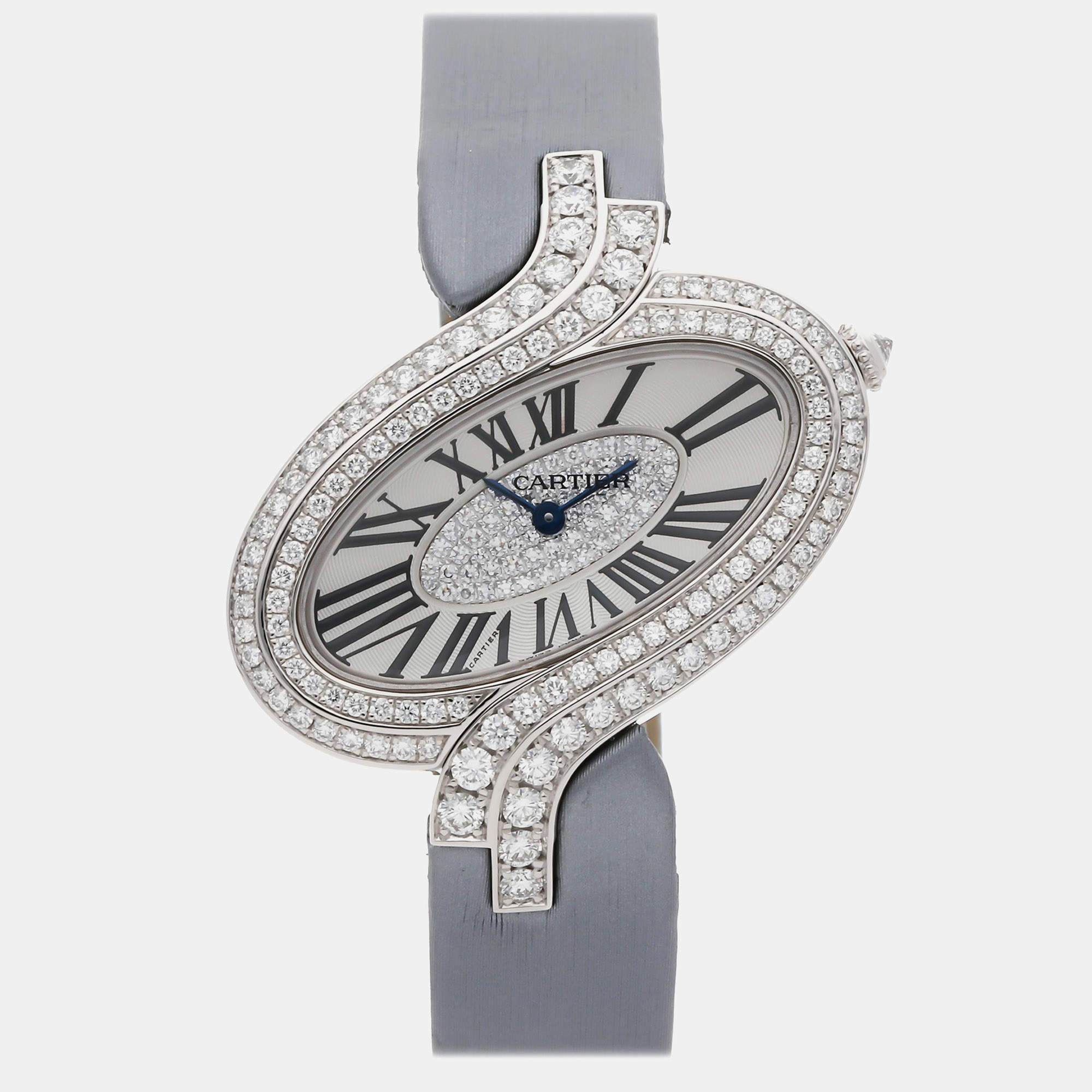 Pre Owned Pre-Owned Cartier Delices de Cartier WG800019 Silver Quartz Diamond 18k White Gold Men's Wristwatch 38 MM