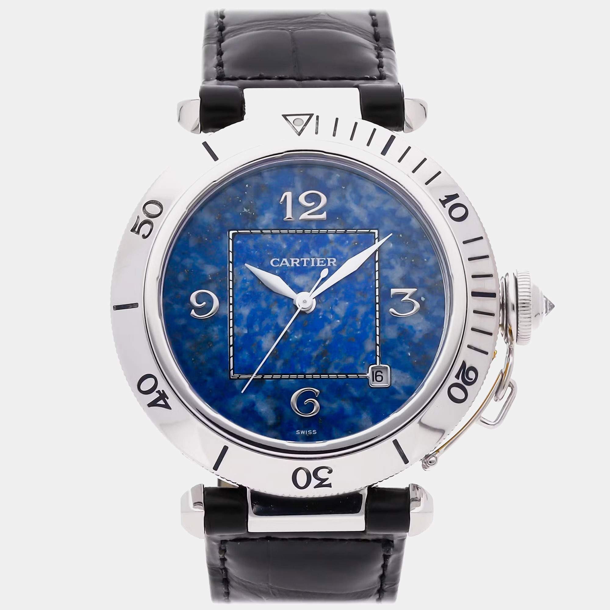 Pre Owned Cartier Pasha W3010551 Blue Stainless Steel Automatic Men's Wristwatch 38mm