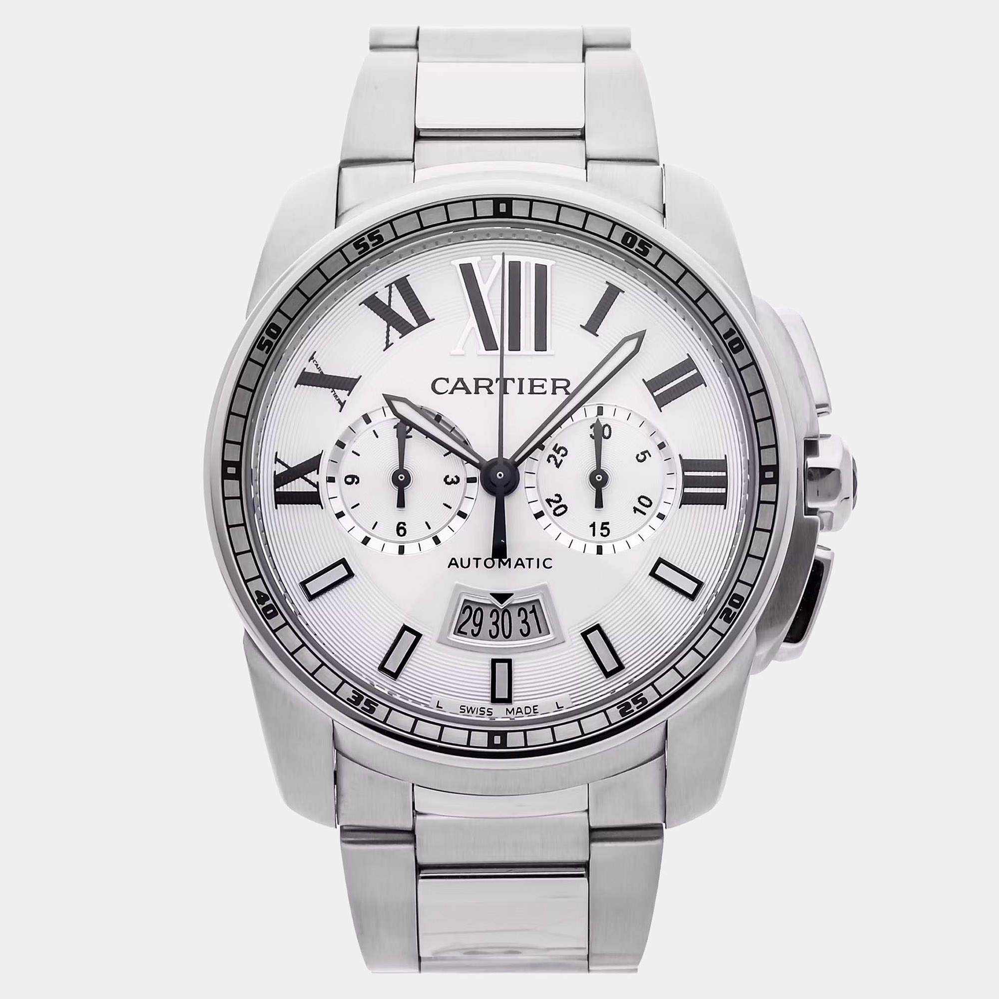 Pre Owned Cartier Caliber de Cartier W7100045 Silver Stainless Steel Automatic Men's Wristwatch 42mm