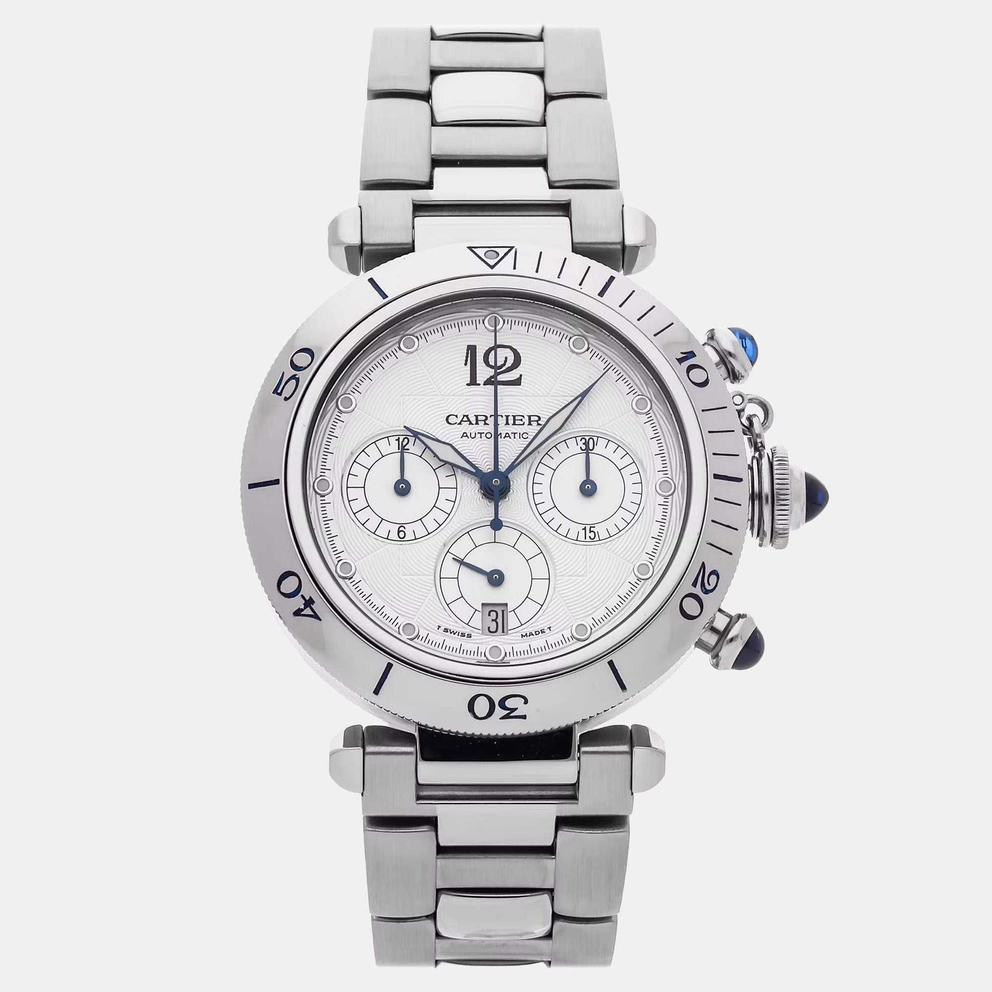 Pre Owned Cartier Pasha Seatimer W31030H3 Silver Stainless Steel Automatic Men's Wristwatch 38mm