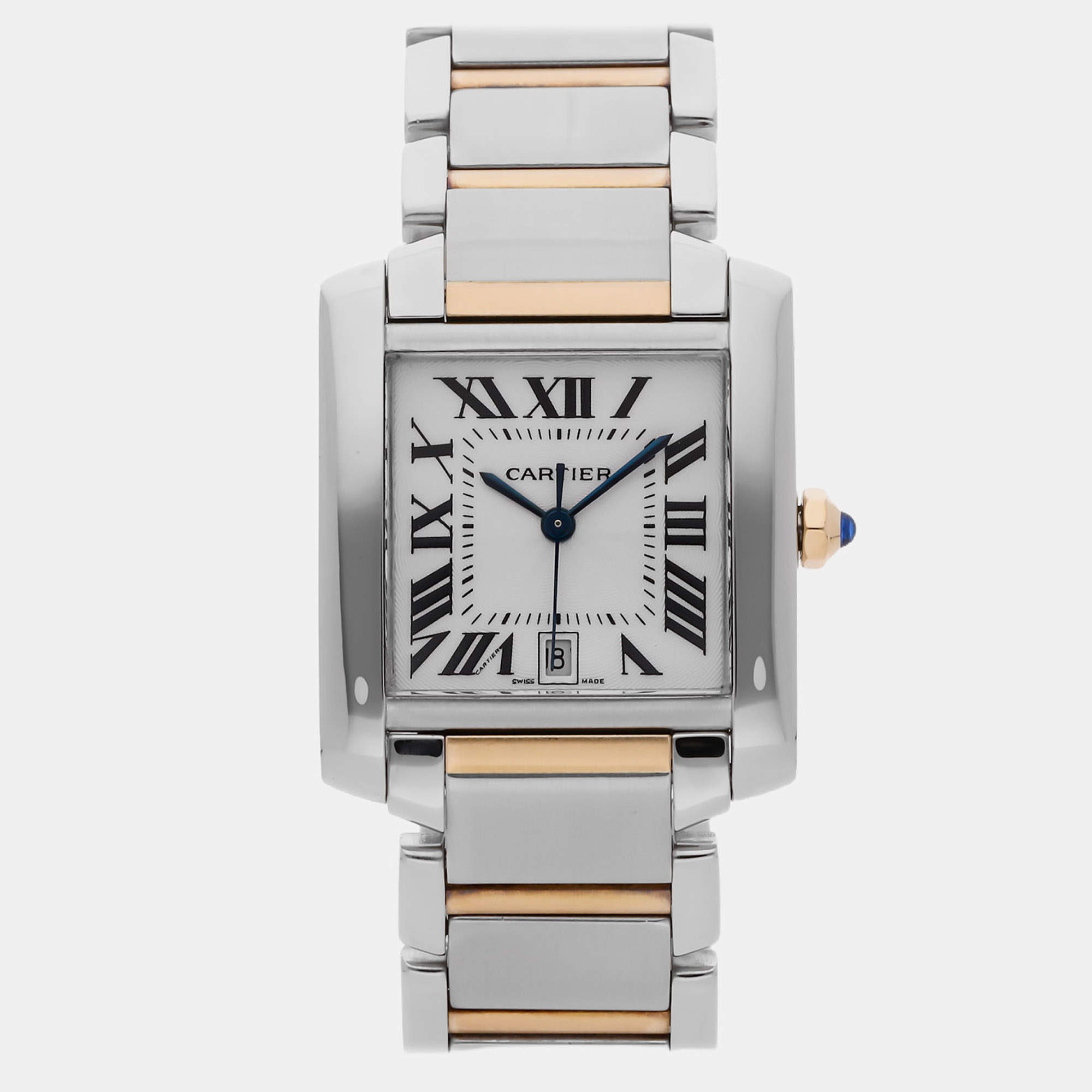 Pre Owned Cartier Tank Francaise W51005Q4 Silver 18K Yellow Gold, Stainless Steel Automatic Men's Watches 36x28mm