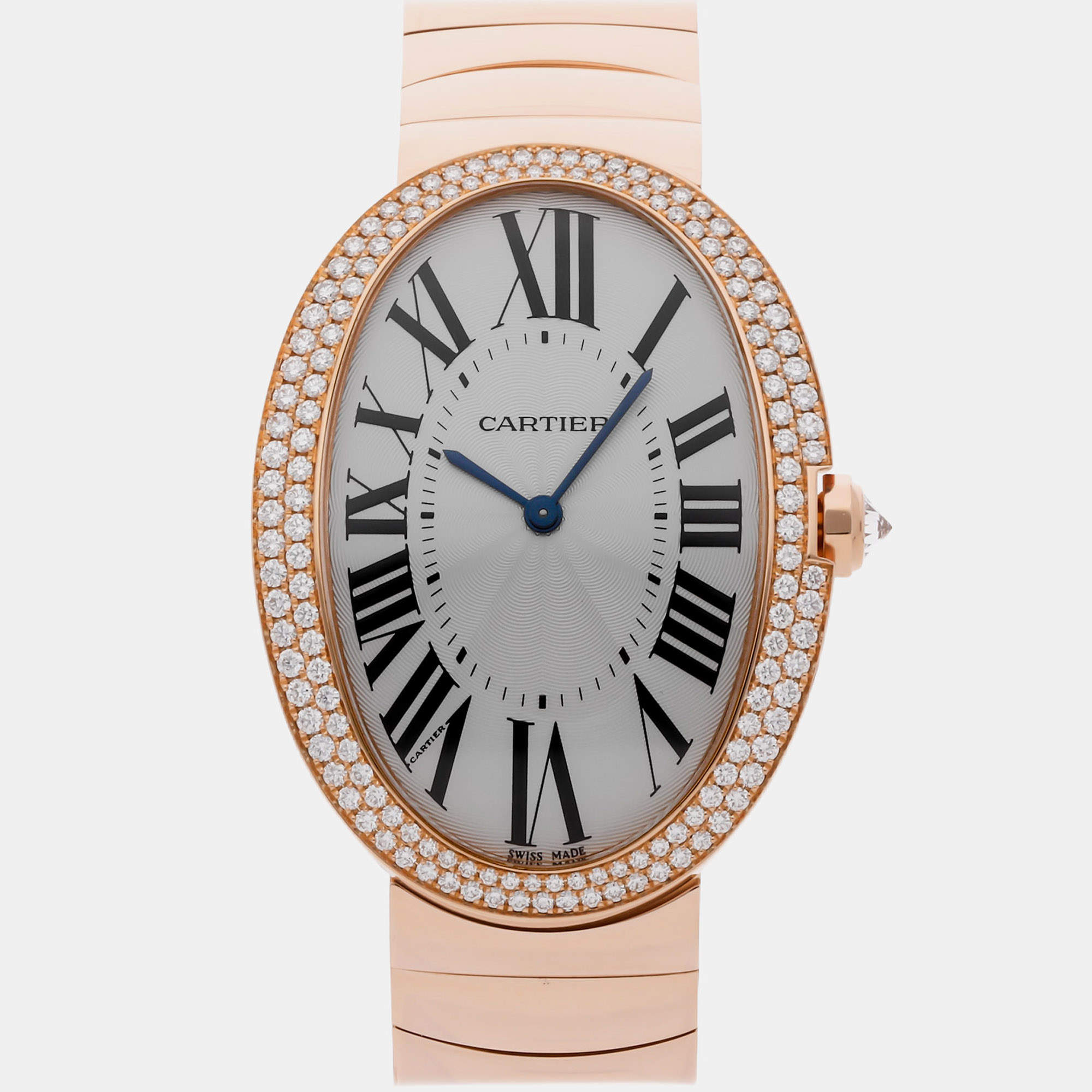 Pre Owned Cartier Baignoire WB520003 Silver 18K Rose Gold, Diamond Manual Winding Men's Watches 44mm