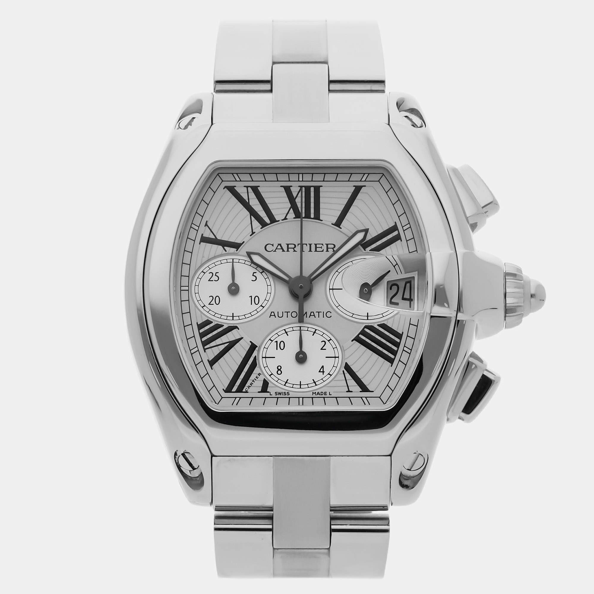 Pre Owned Cartier Roadster XL W62019X6 Silver Stainless Steel Automatic Men's Watches 48x43mm