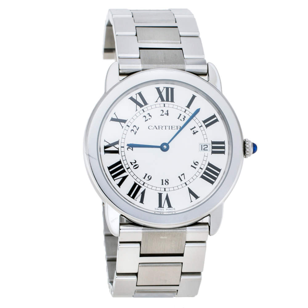 Cartier Silver Stainless Steel Ronde Solo 2934 Men's Wristwatch 36 mm