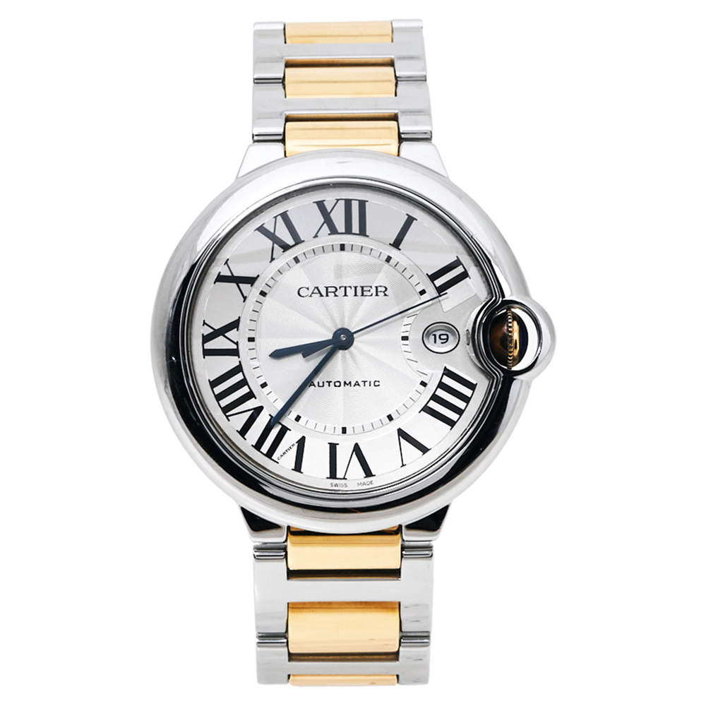 مملوكة مسبقًا Cartier Silver 18K Yellow Gold Stainless Steel Ballon Bleu W2BB0022 Men's Wristwatch 42 mm
