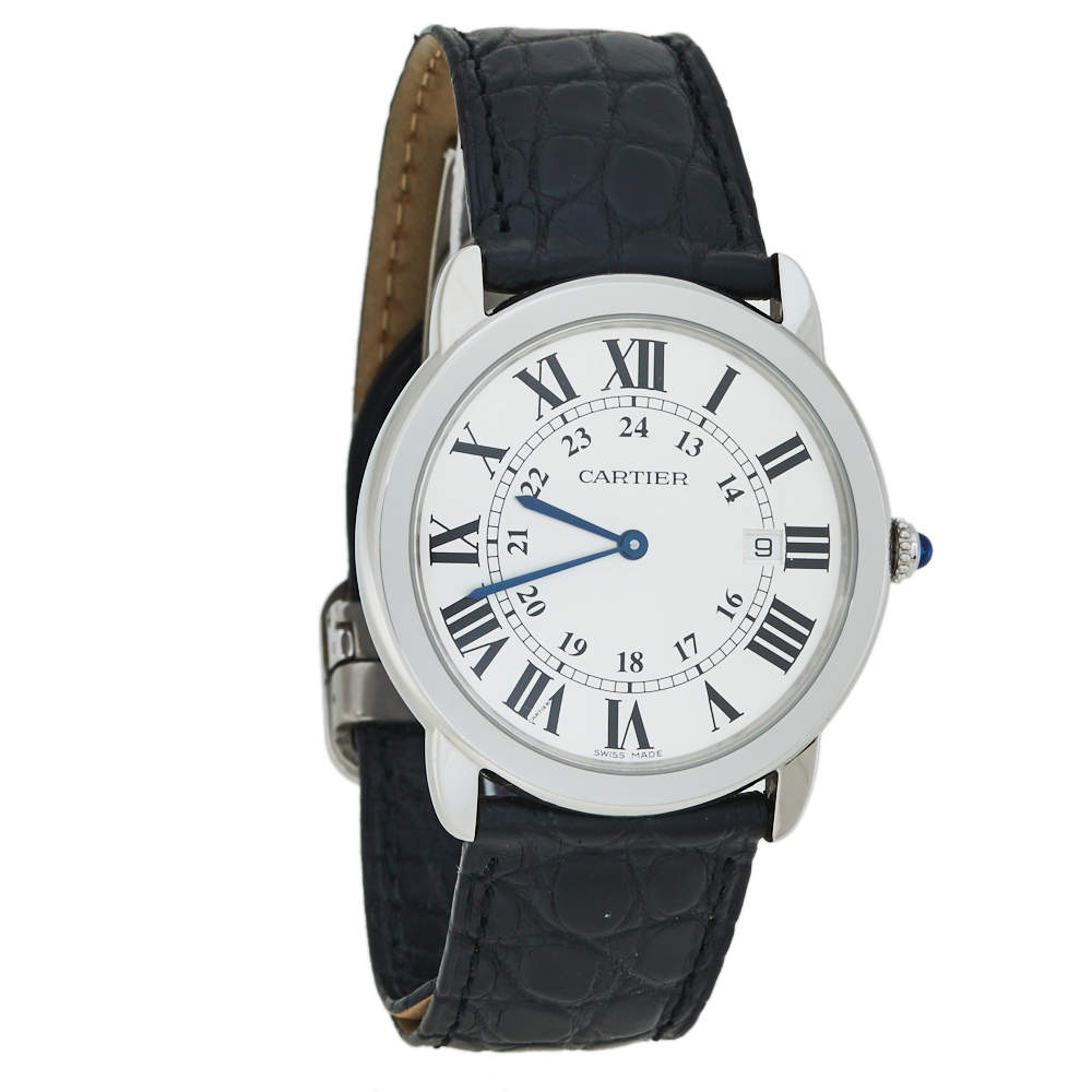 مملوكة مسبقًا Cartier Silver Grey Stainless Steel Ronde Solo 2934 Men's Wristwatch 36 mm