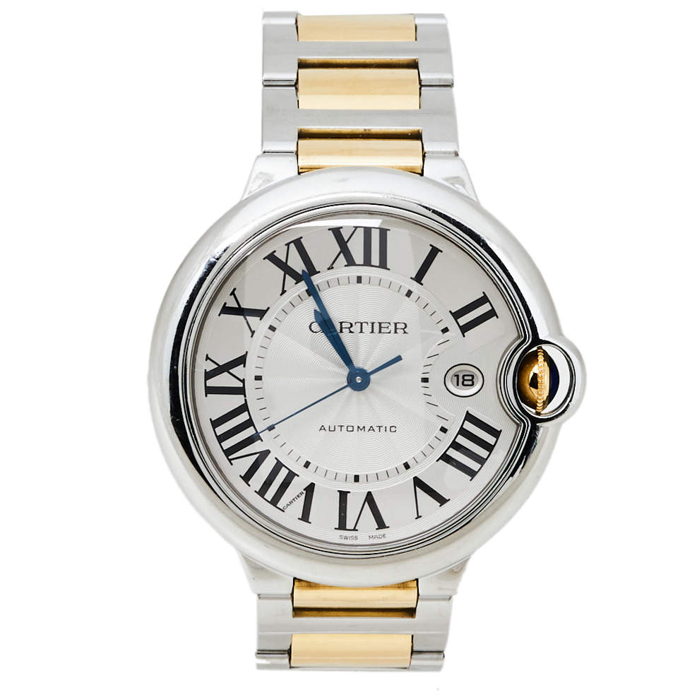 Pre Owned Cartier Silver 18K Yellow Gold And Stainless Steel Ballon Bleu 3001 Men's Wristwatch 42 mm
