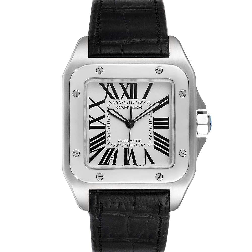 Cartier Silver Stainless Steel Santos 100 W20073X8 Men's Wristwatch 38 MM