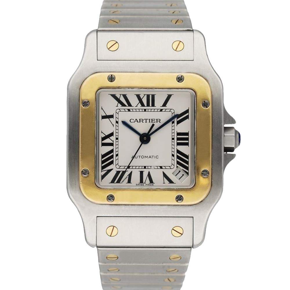 Cartier Silver 18k Yellow Gold And Stainless Steel Santos Galbee 2823 Automatic Men's Wristwatch 32 MM