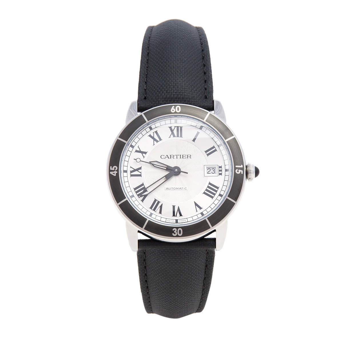 Pre Owned Cartier Silver Stainless Steel Leather Ronde Croisiere WSRN0002 Men's Wristwatch 42 mm