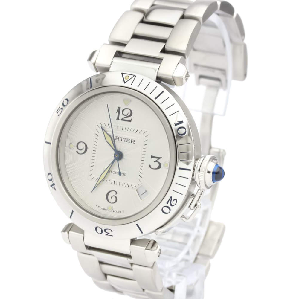 مملوكة مسبقًا Cartier Silver Stainless Steel Pasha Automatic W31031H3 Men's Wristwatch 38 MM
