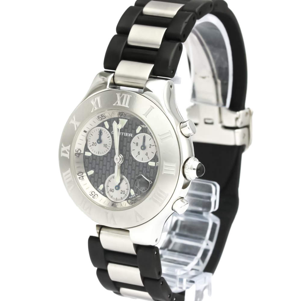 مملوكة مسبقًا Cartier Black Stainless Steel Must 21 Chronoscaph W10125U2 Quartz Men's Wristwatch 38 MM