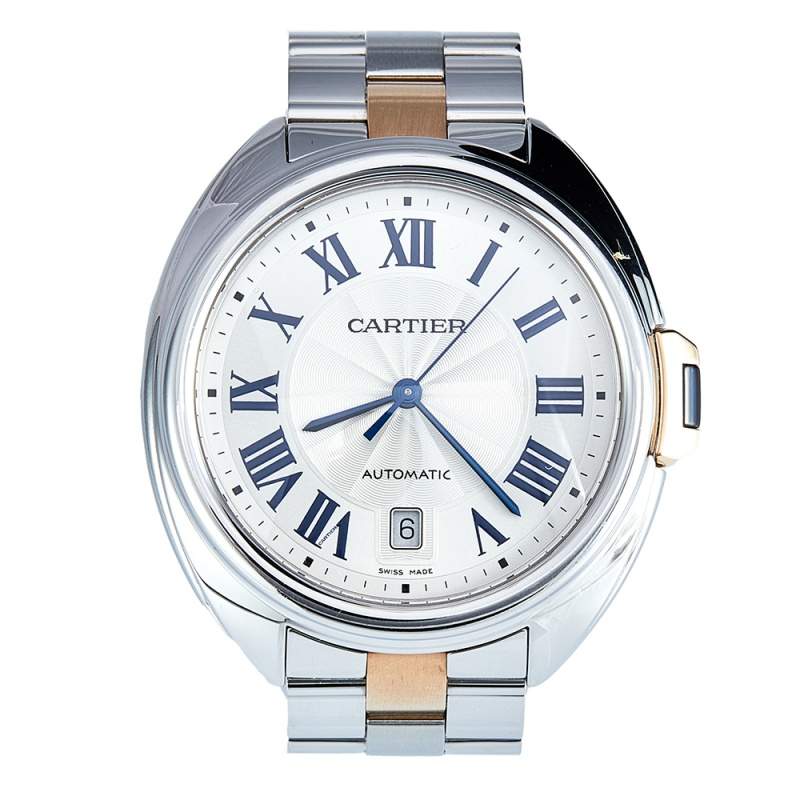 Pre Owned Cartier Silver 18K Rose Gold Stainless Steel Cle de Cartier W2CL0002 Women's Wristwatch 40 mm