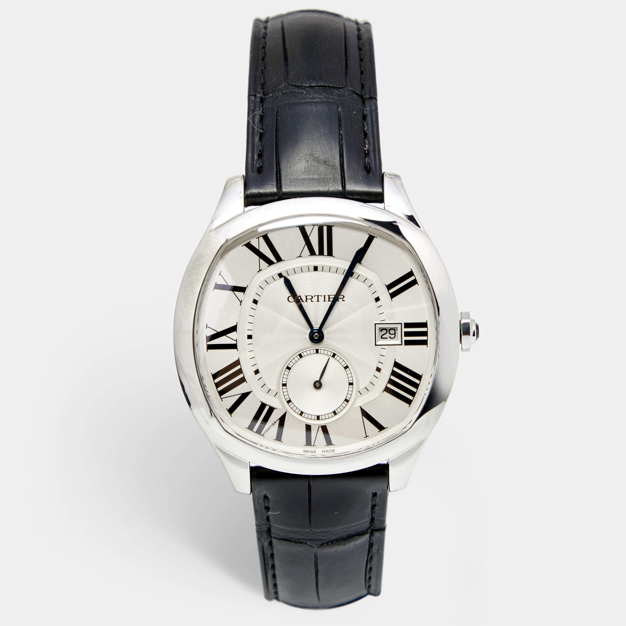 Pre Owned Cartier Silver Stainless Steel Alligator Drive de Cartier WSNM0004 Men's Wristwatch 40 mm
