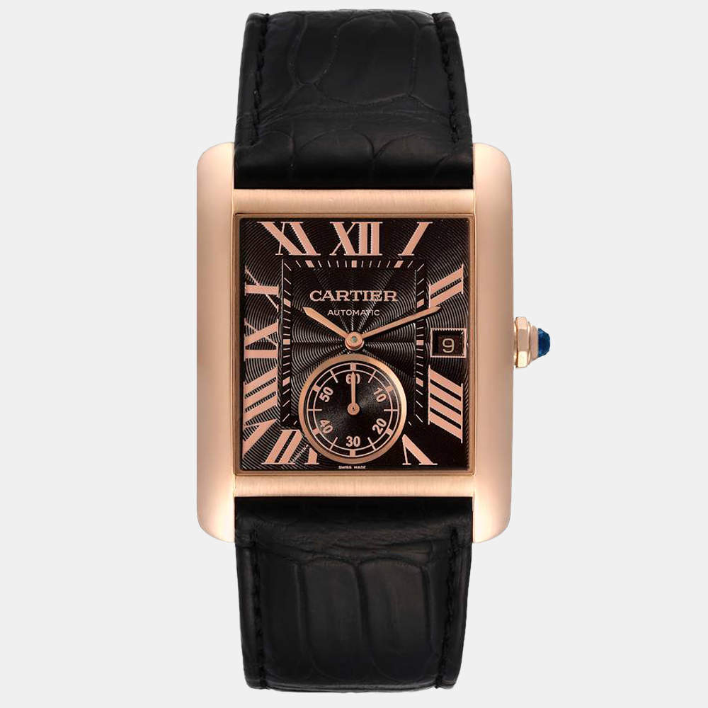 Cartier Brown 18k Rose Gold Tank MC W5330002 Automatic Men's Wristwatch 34 mm