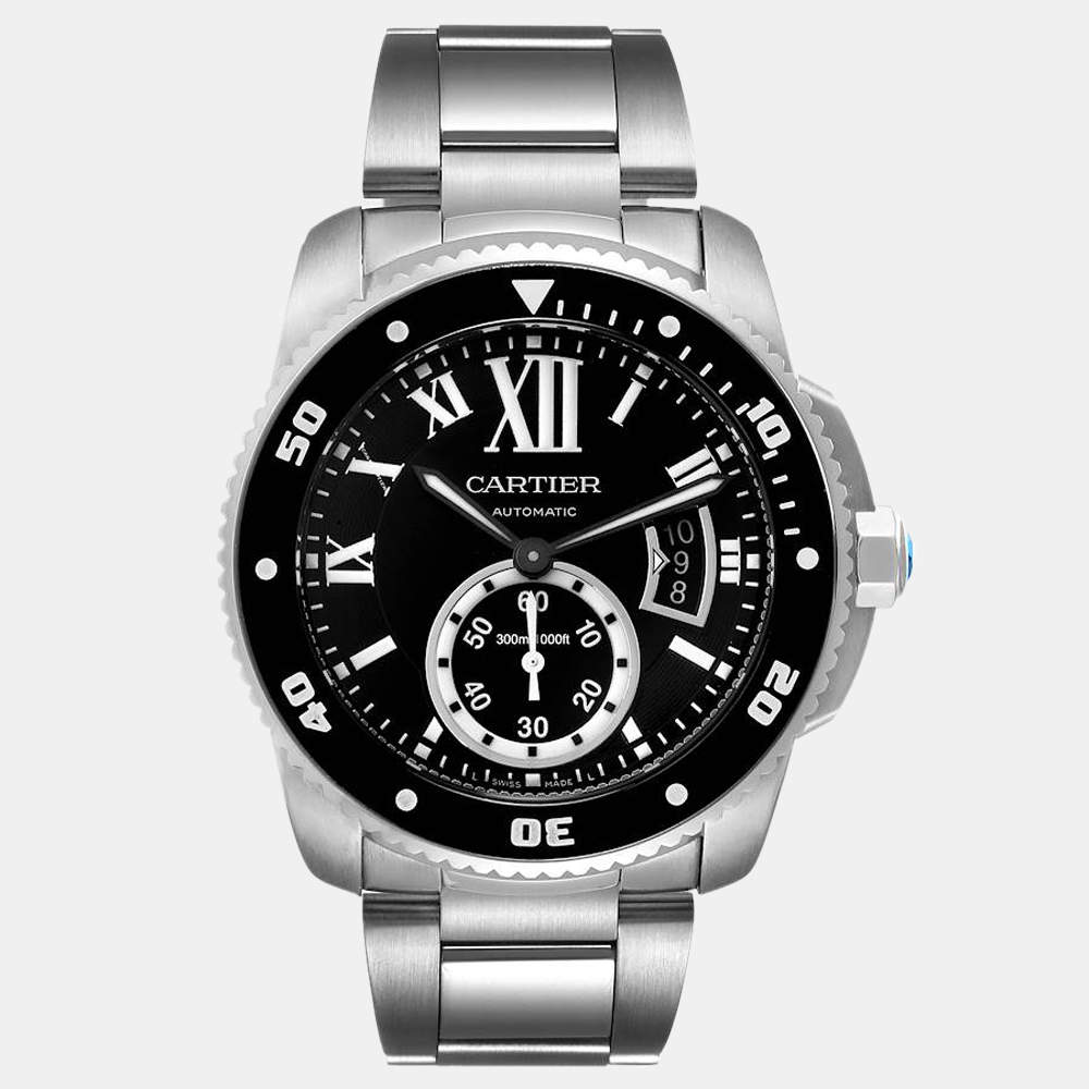 Cartier Black Stainless Steel Calibre W7100057 Automatic Men's