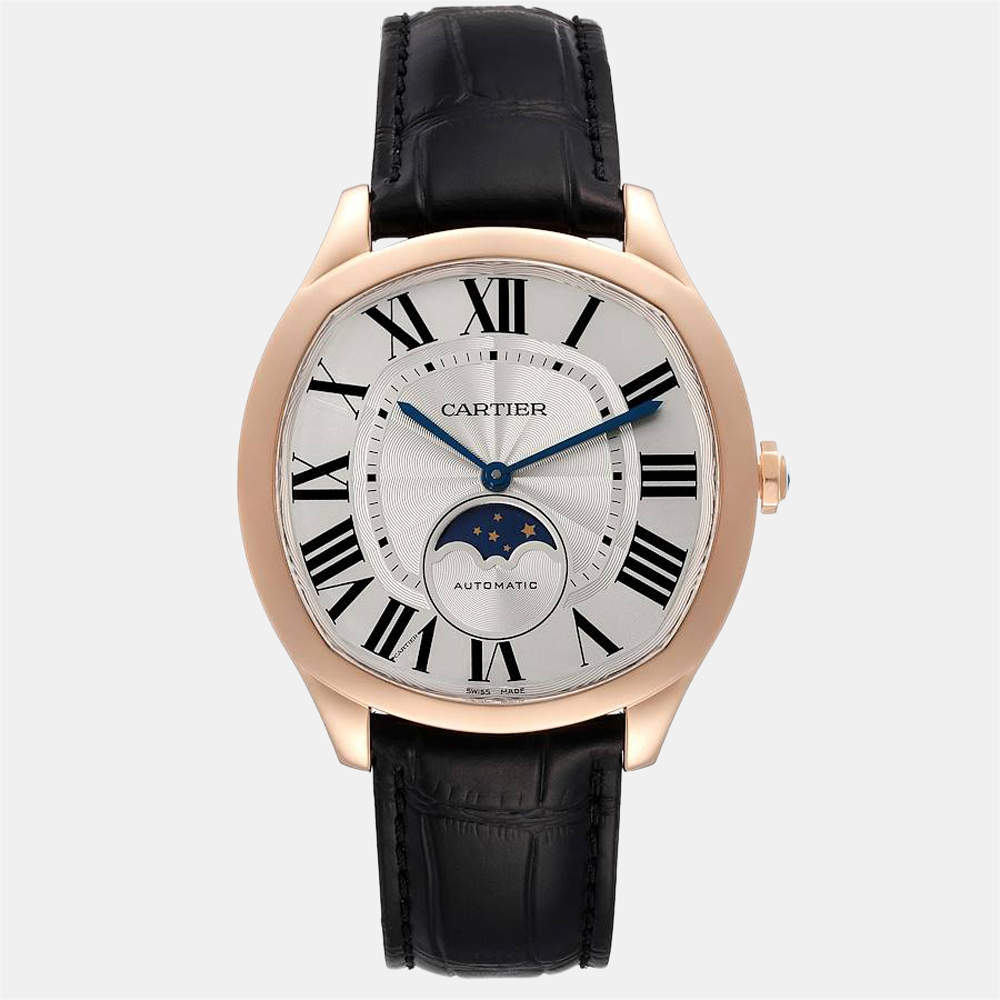 Cartier Silver 18k Rose Gold Drive WGNM0008 Automatic Men's Wristwatch 40 mm