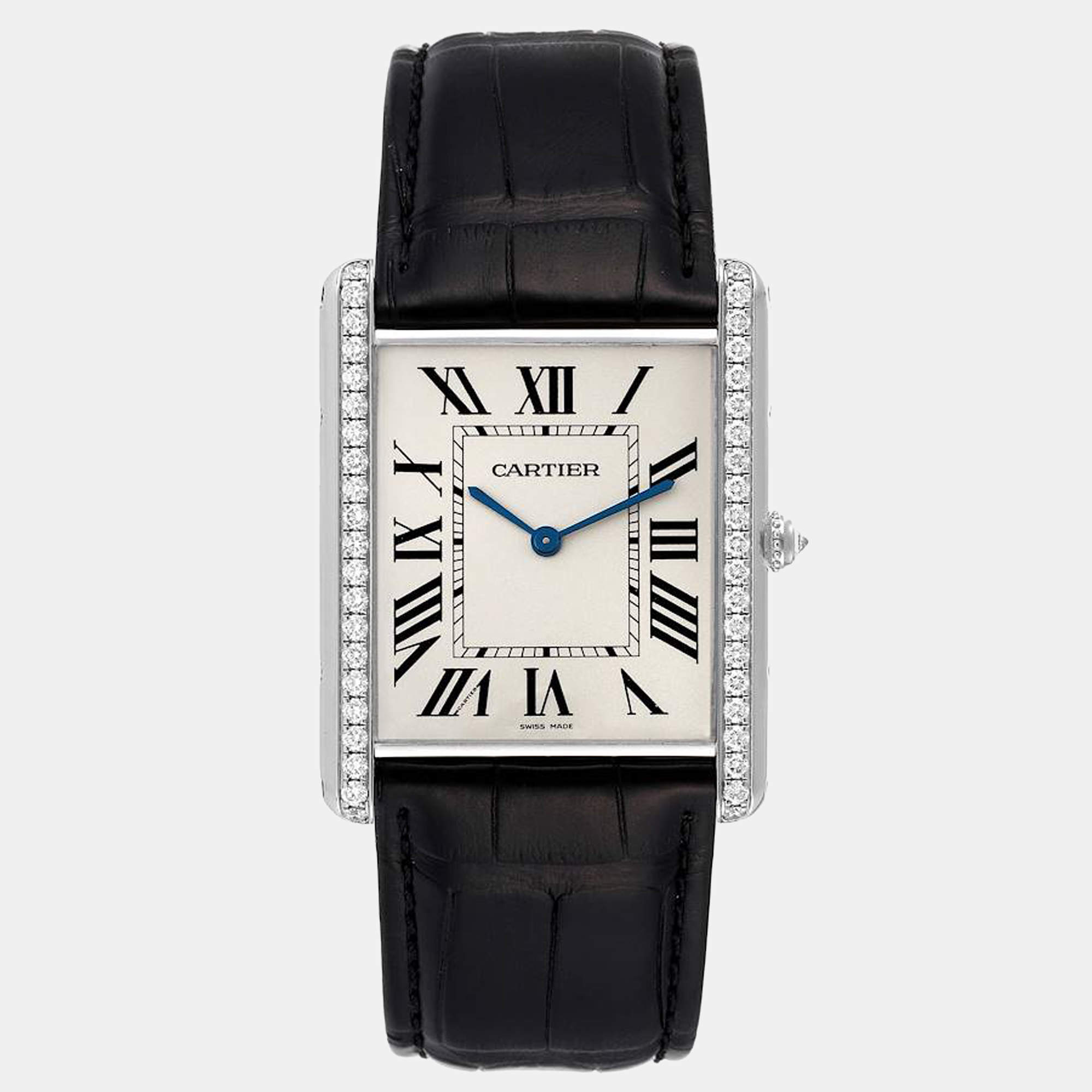 Cartier Silver 18k White Gold Tank Louis WT200006 Manual Winding Men's Wristwatch 35 mm