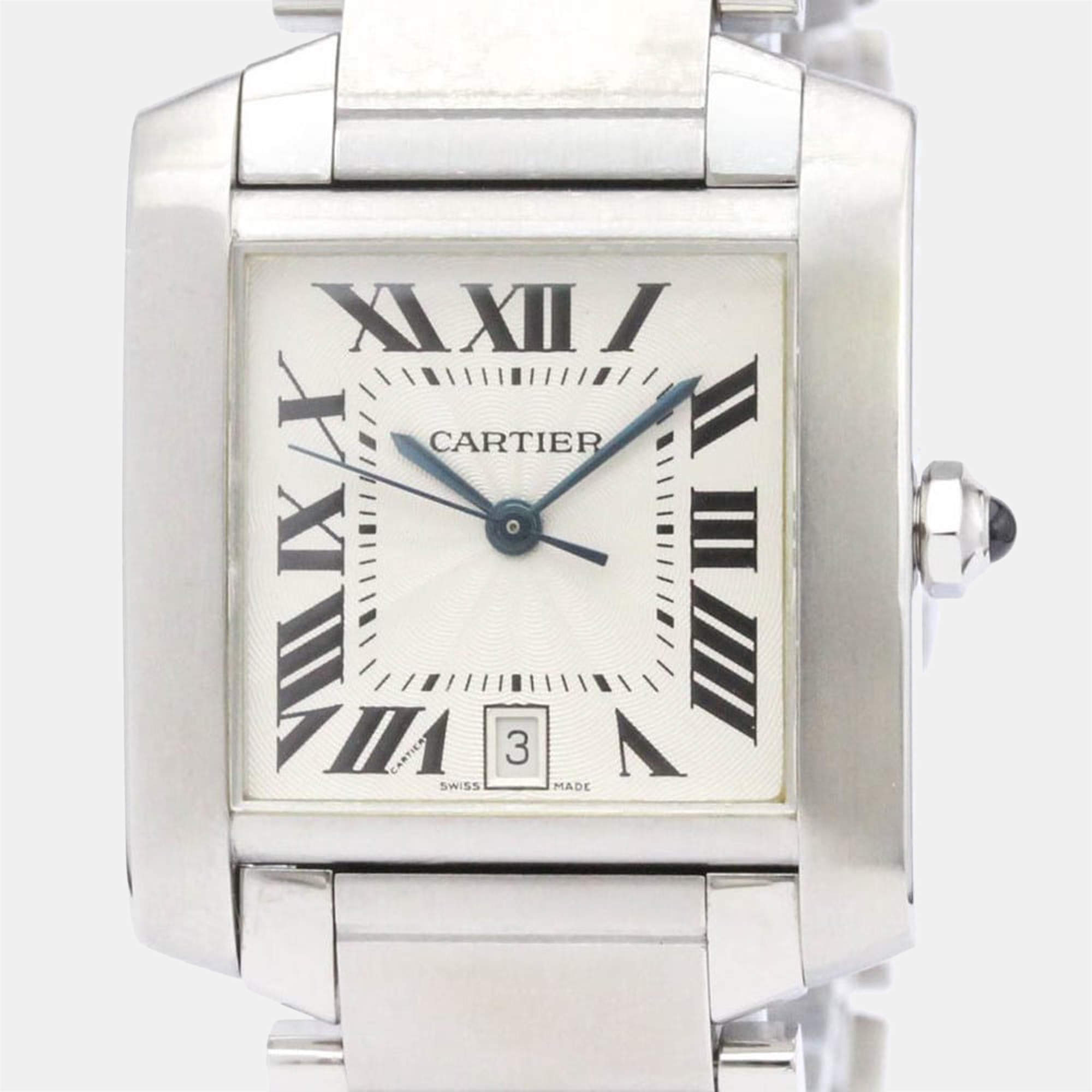 Cartier Silver Stainless Steel Tank Francaise W51002Q3 Men's Wristwatch 28 mm