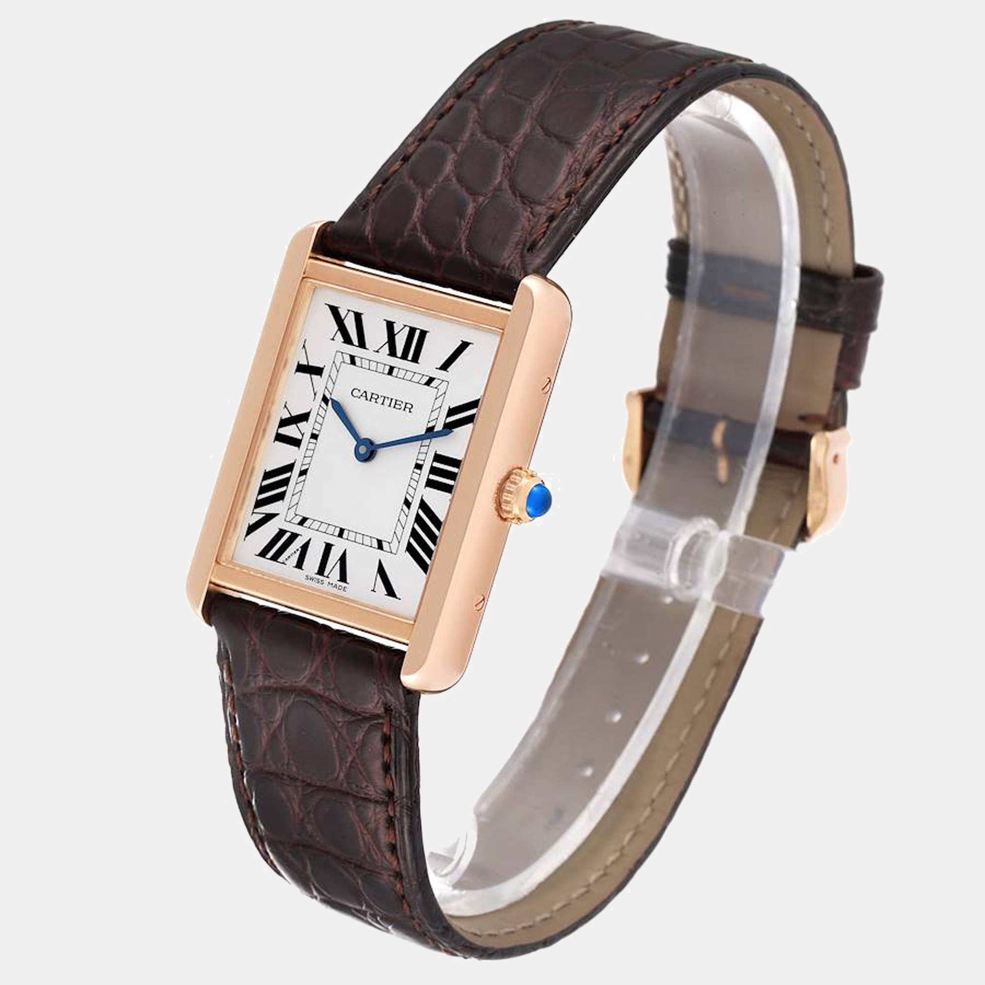 Cartier Tank Solo Quartz 18 Kt Rose Gold Brown Leather Watch W5200025