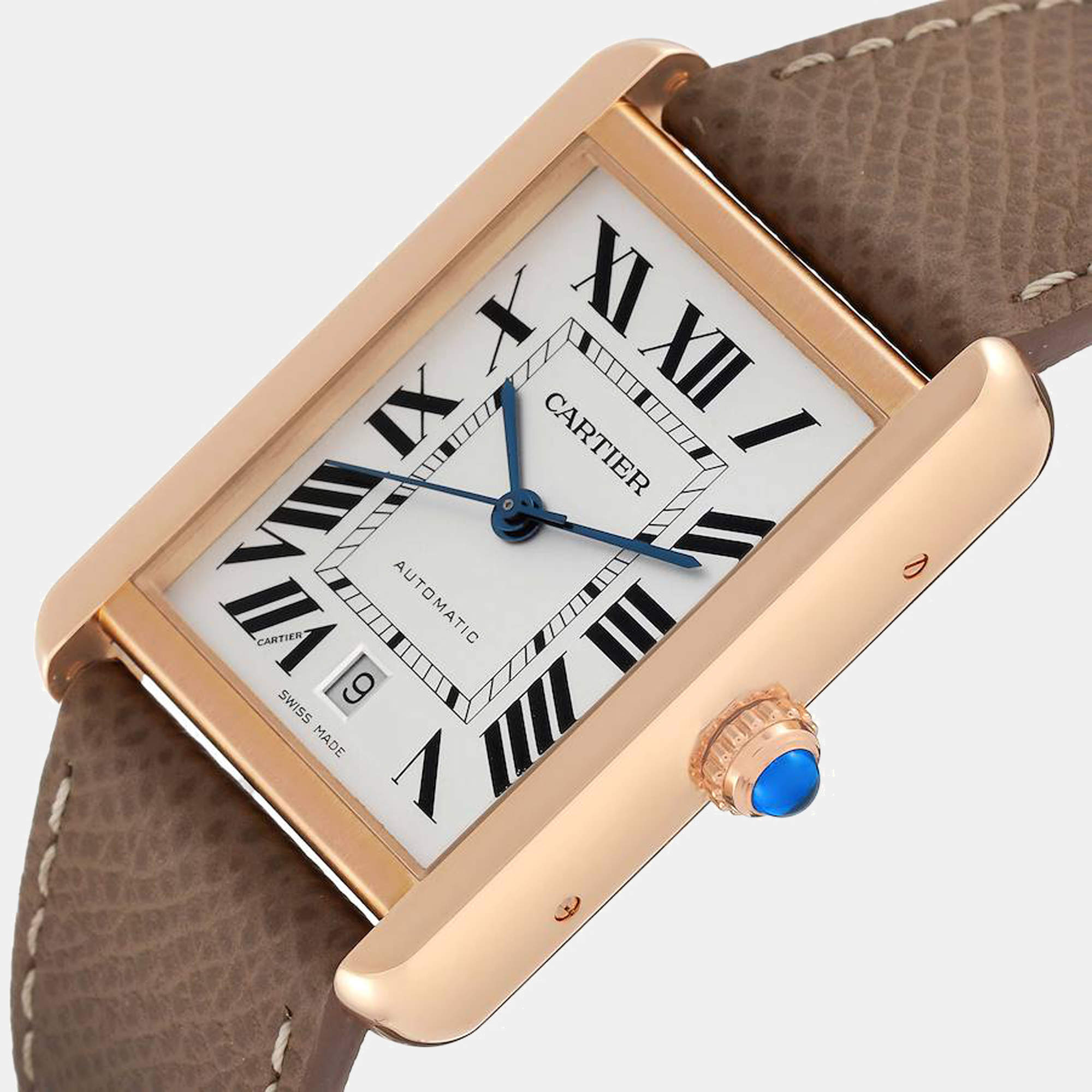 Cartier Tank Solo XL Rose Gold Silver Dial Mens Watch W5200026