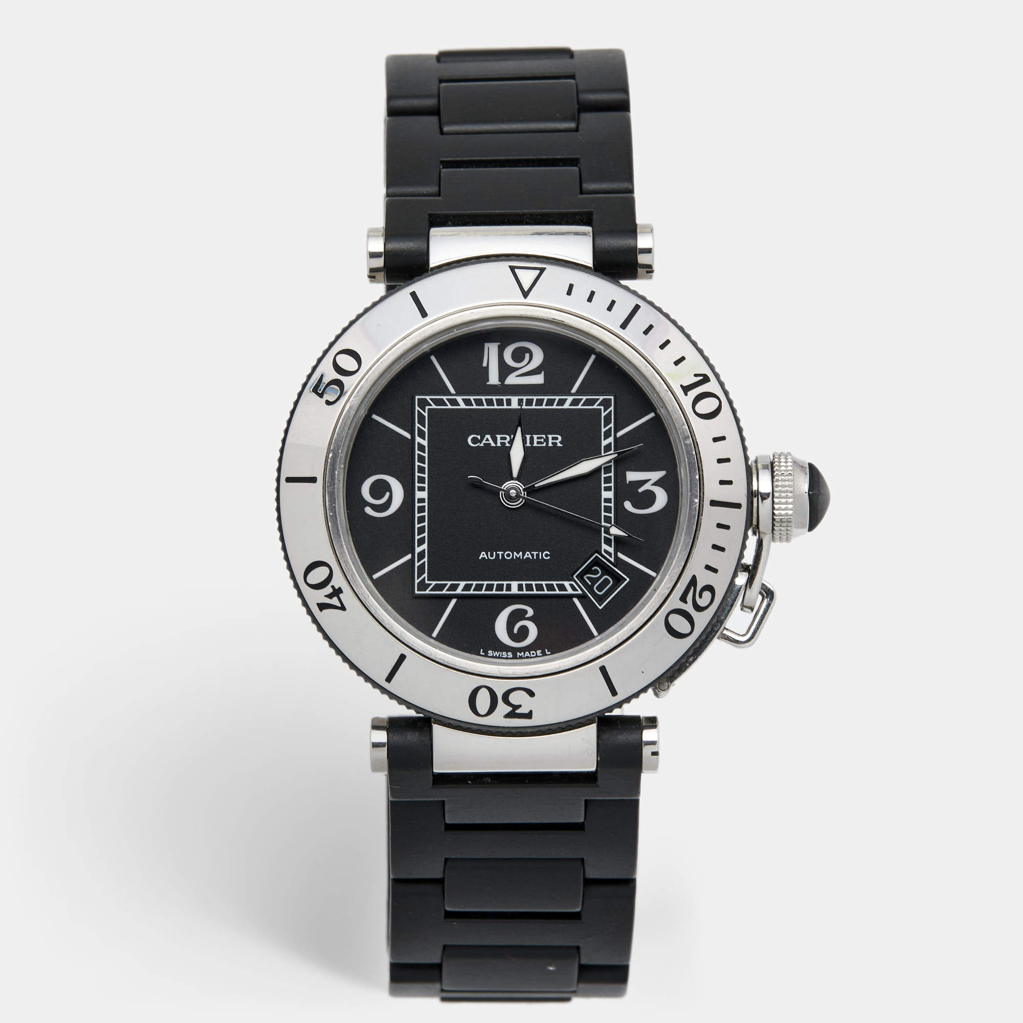 Pre Owned Cartier Black Stainless Rubber Pasha de Cartier Seatimer W3107702 Men's Wristwatch 40.5 mm 