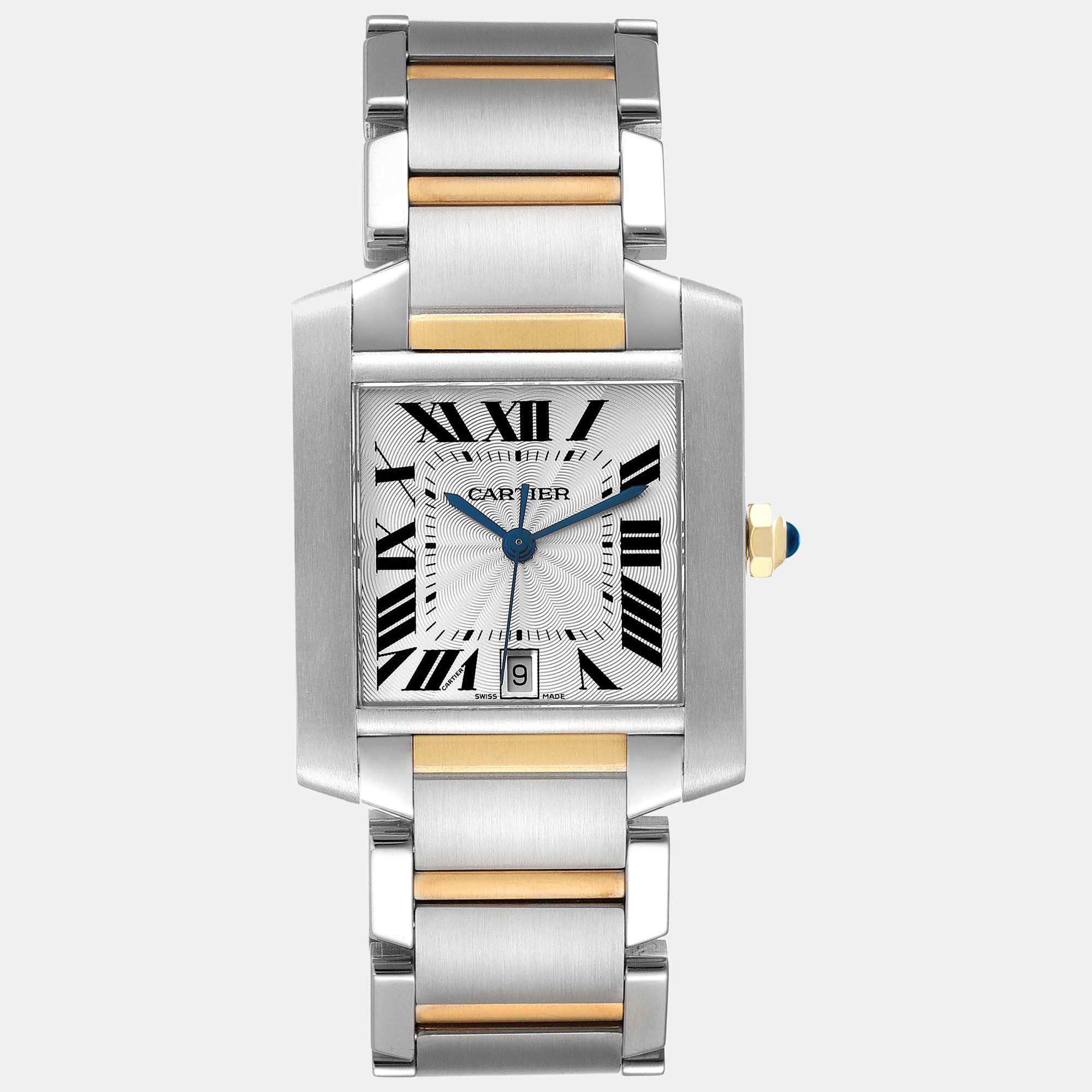 Cartier Tank Francaise Steel Yellow Gold Silver Dial Mens Watch W51005Q4 28.0 mm x 32.0 mm