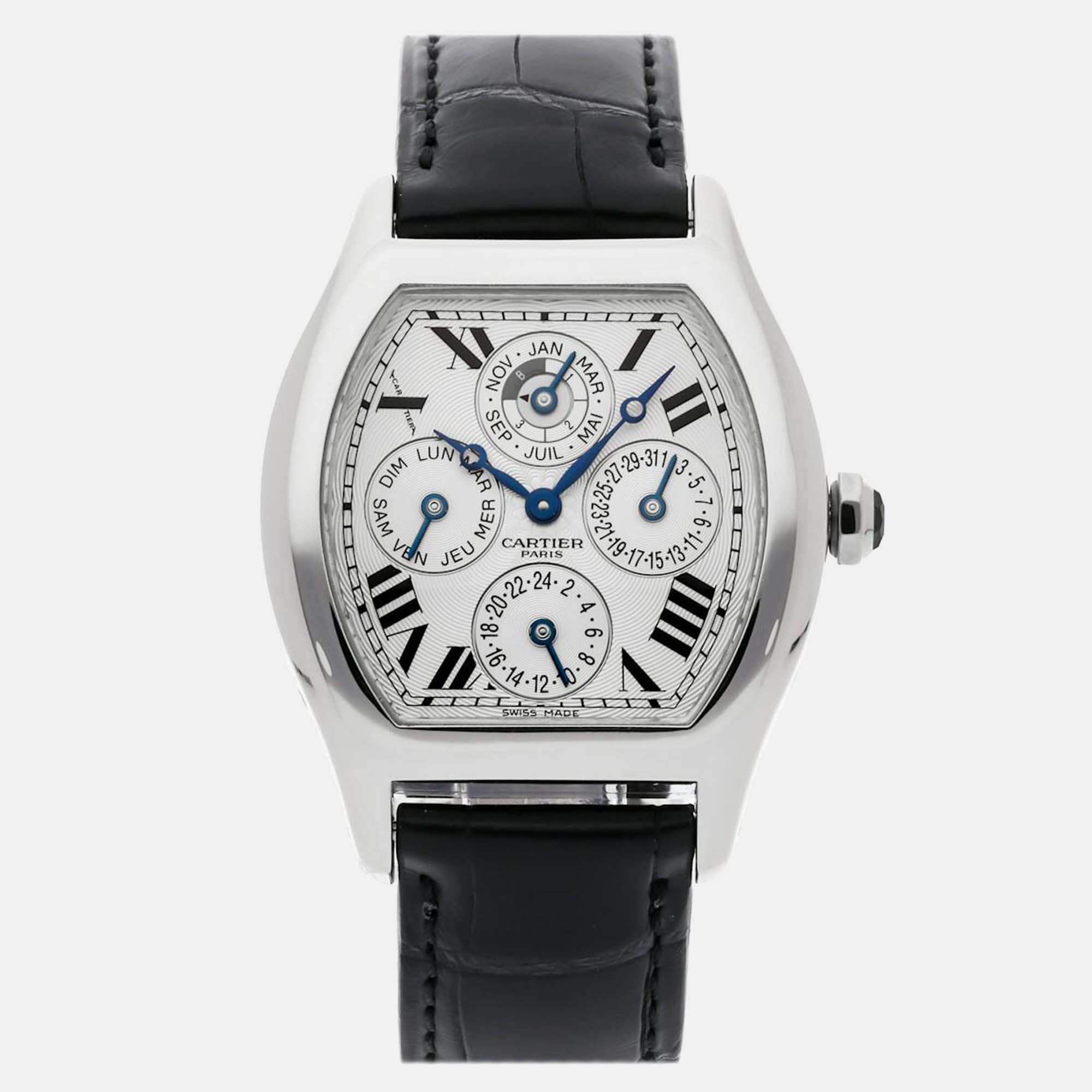 Cartier Silver Platinum Tortue W1540551 Automatic Men's Wristwatch 34 mm