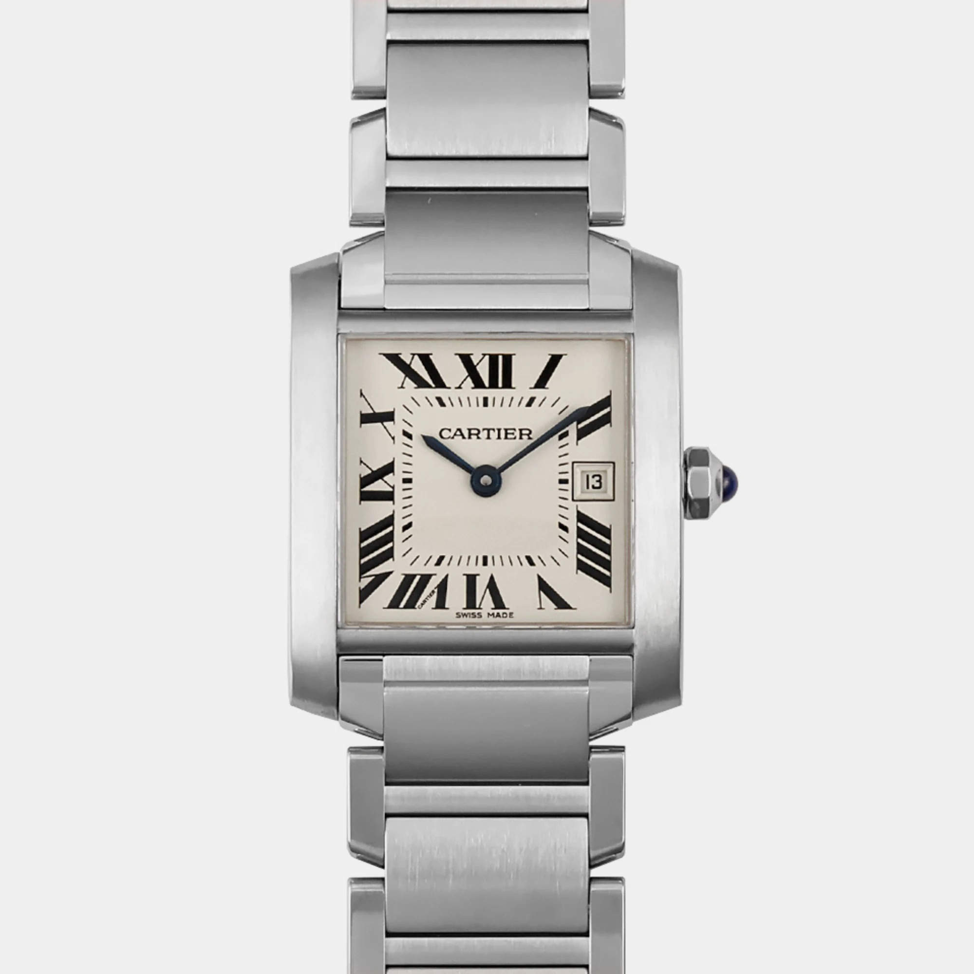 Cartier White Stainless Steel Tank Francaise W51011Q3 Quartz Men's Wristwatch 25 mm