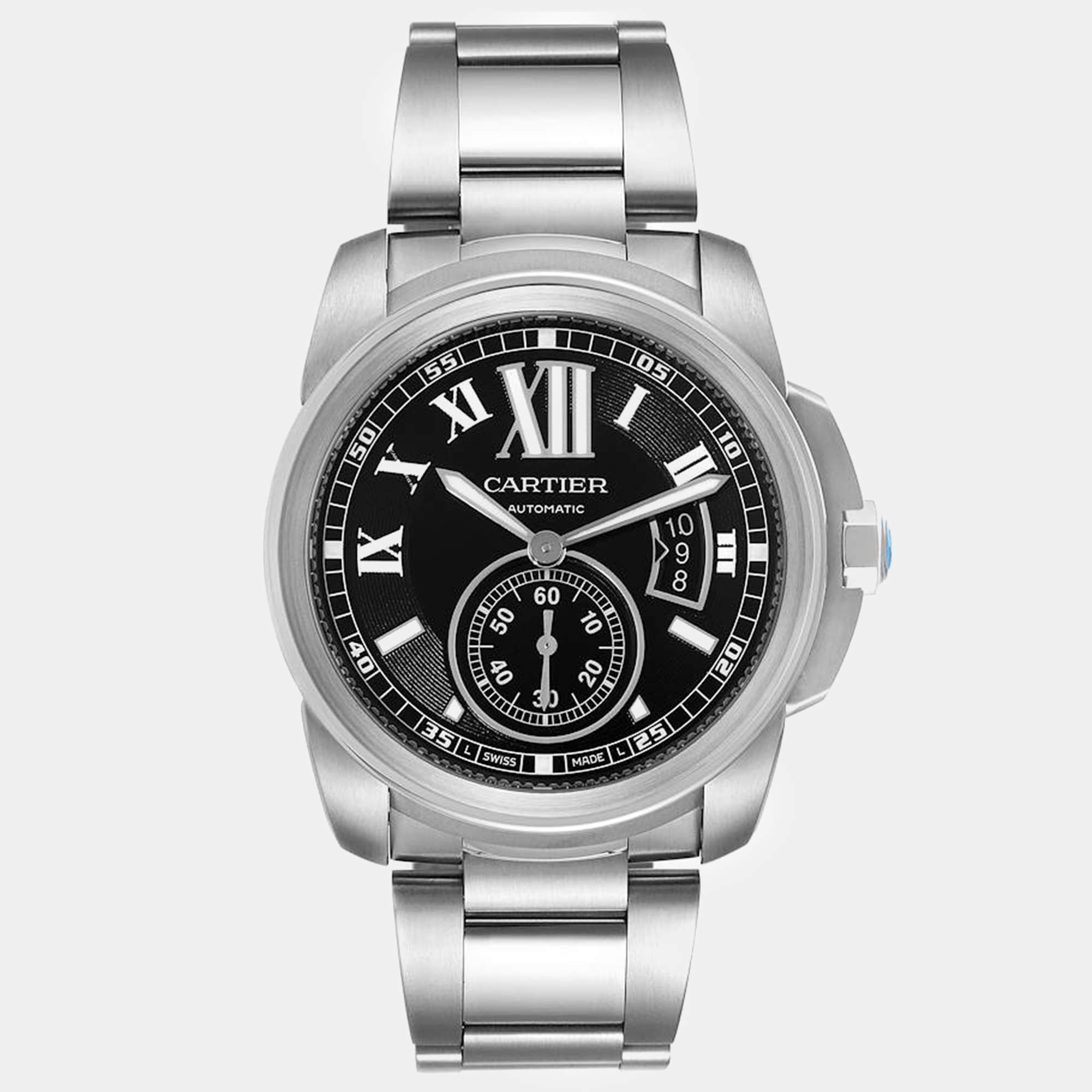 Cartier Calibre Steel Black Dial Mens Watch W7100016