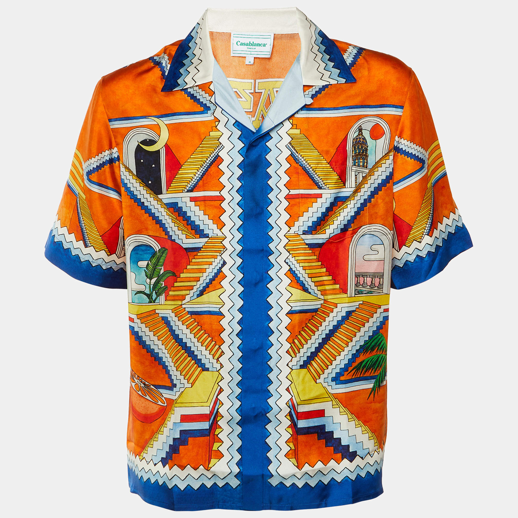 Pre Owned Casablanca Multicolor Escalier Infini Print Silk Short Sleeve Shirt M