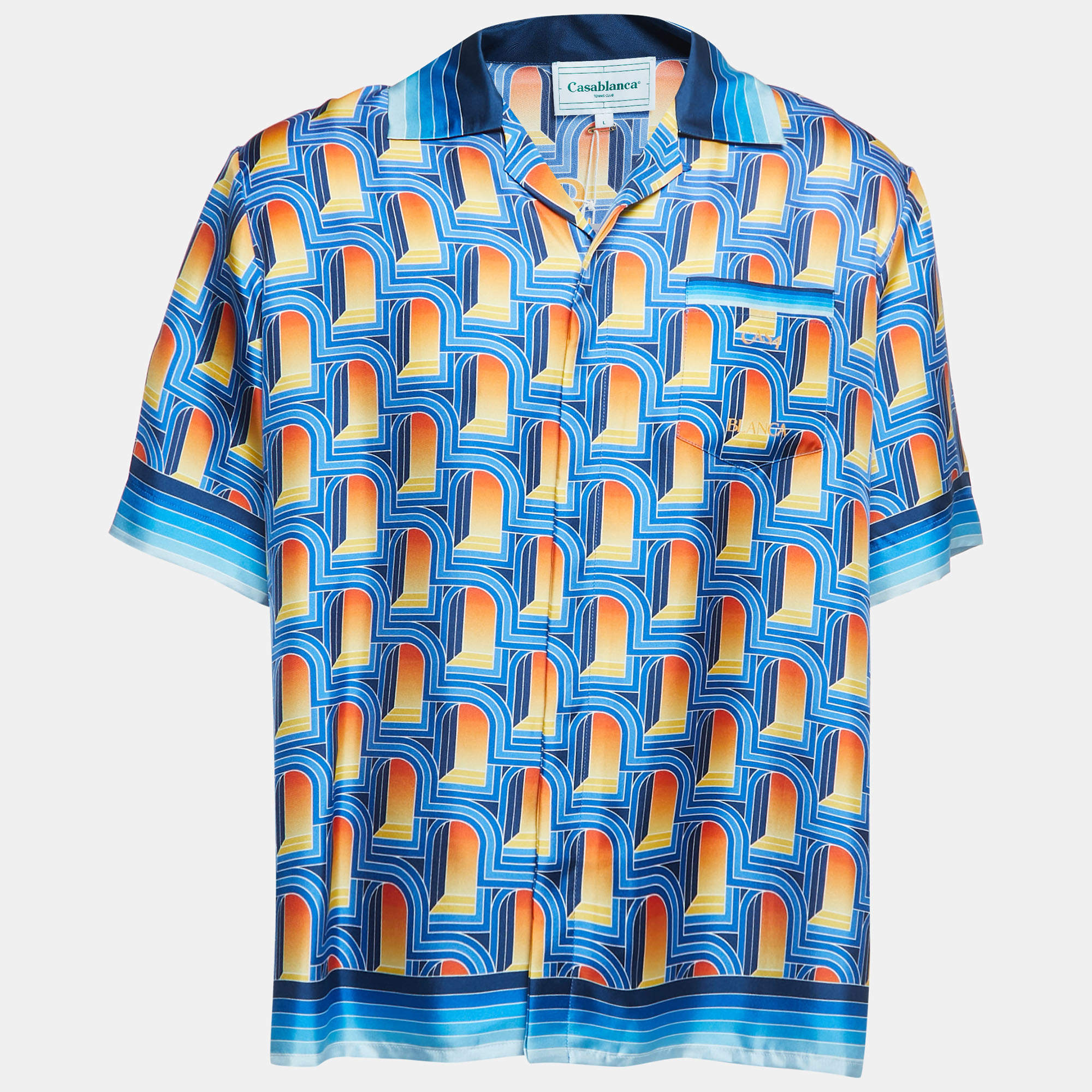 Casablanca Blue L'arche de Nuit Silk Cuban Collar Shirt L
