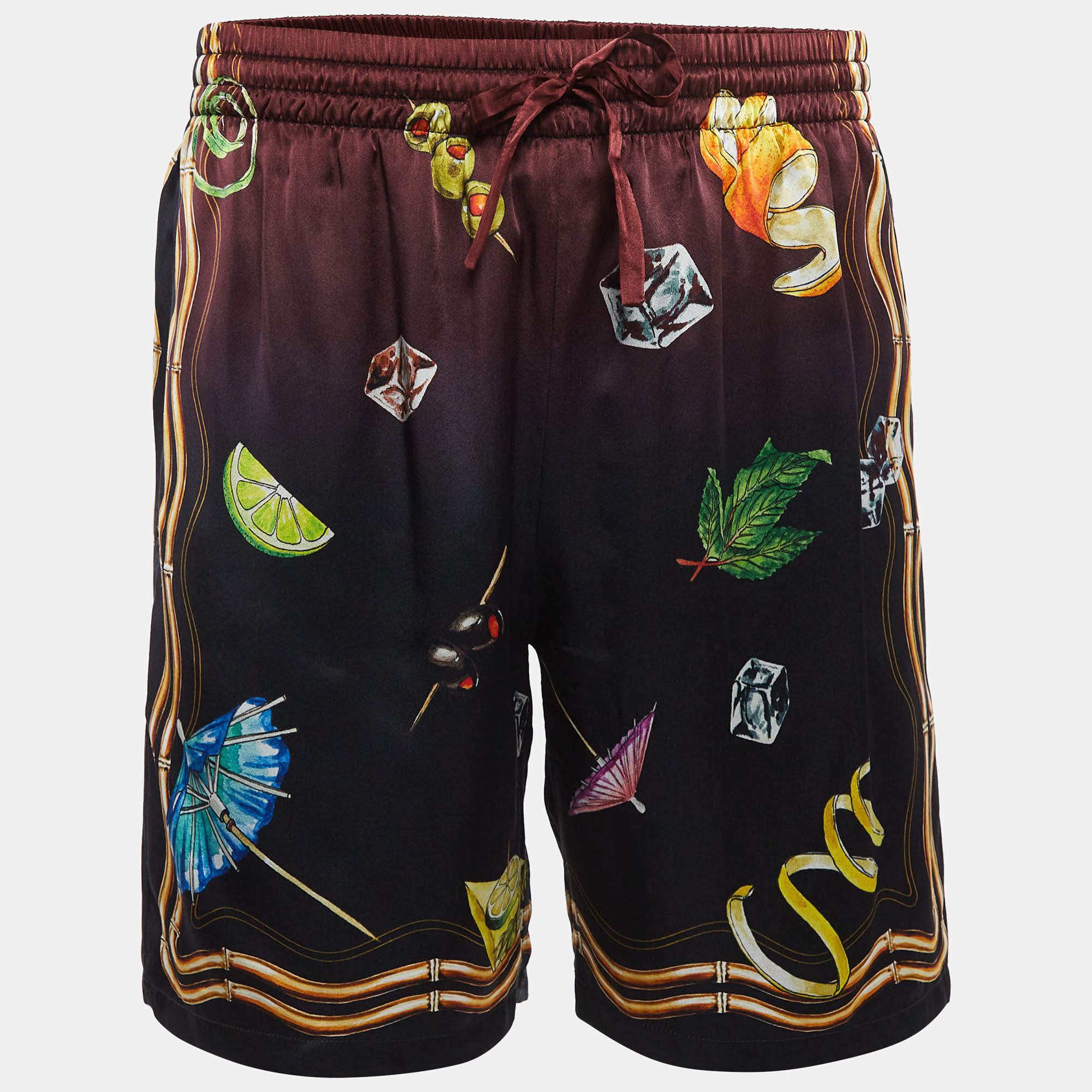 Casablanca Club Black Print Silk Sunset Shorts M