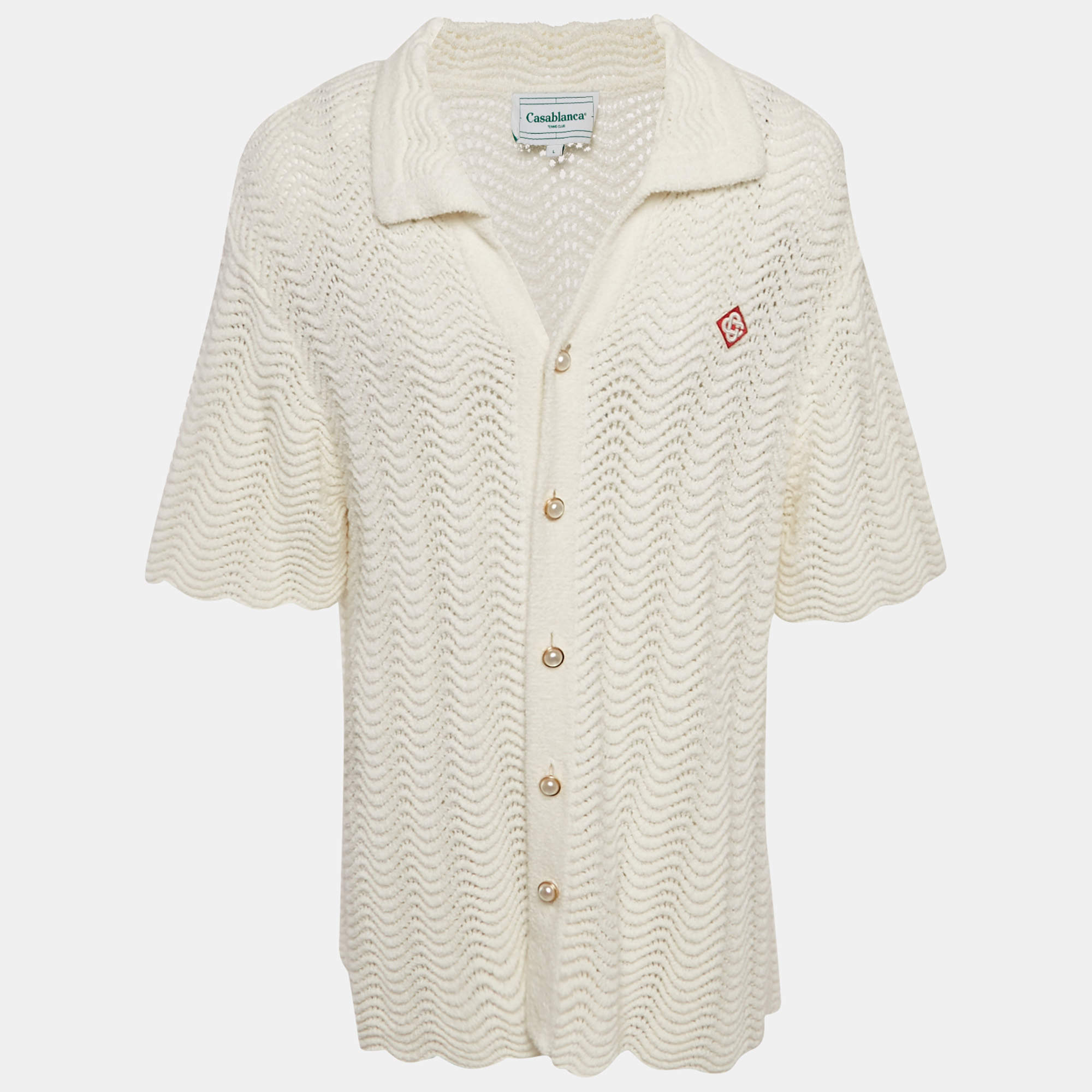 Pre Owned كارديجان كازابلانكا كريمي بنسيج مموج بأزرار أمامية مقاس كبير