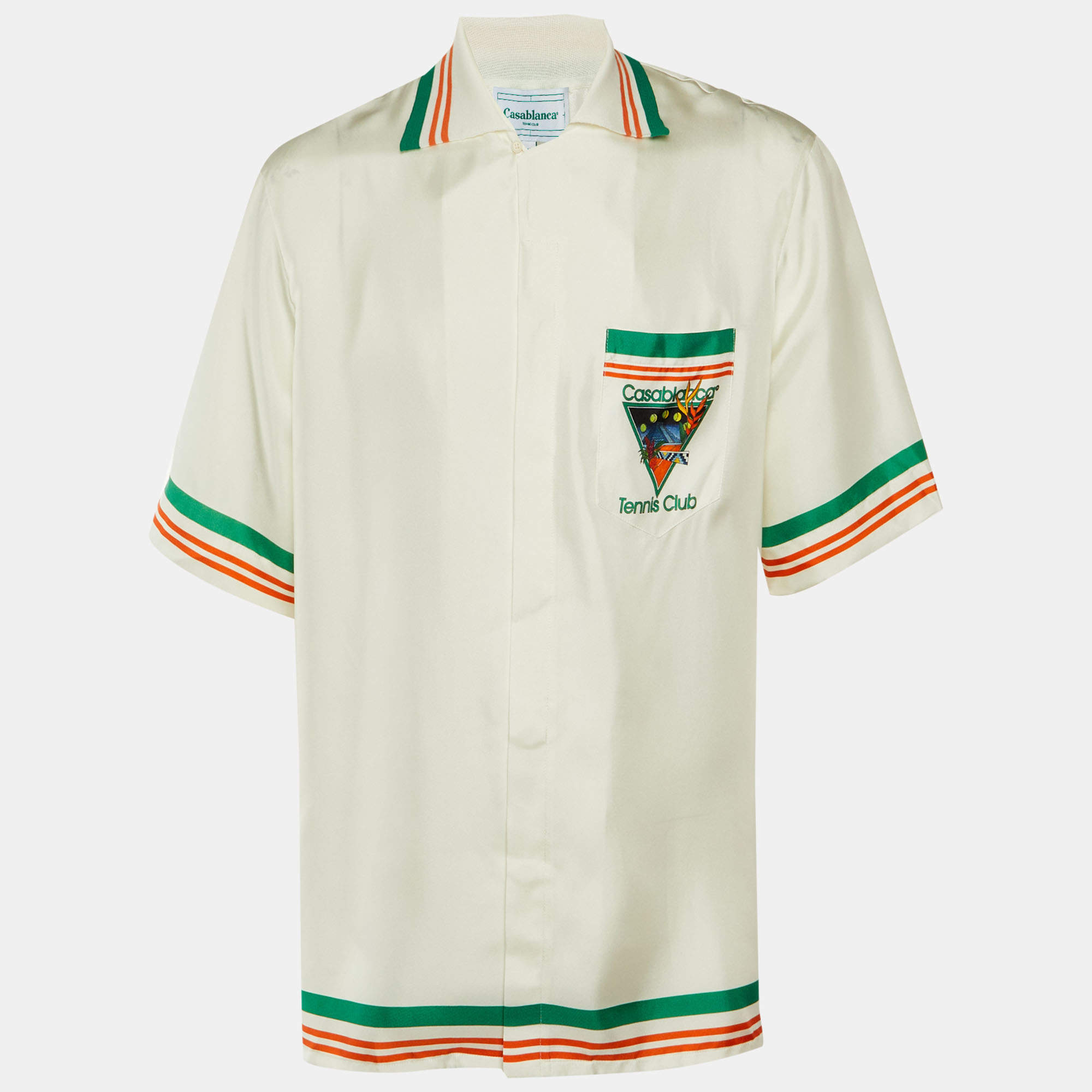 مملوكة مسبقًا Casablanca Tennis Club White Icon Print Silk Shirt M