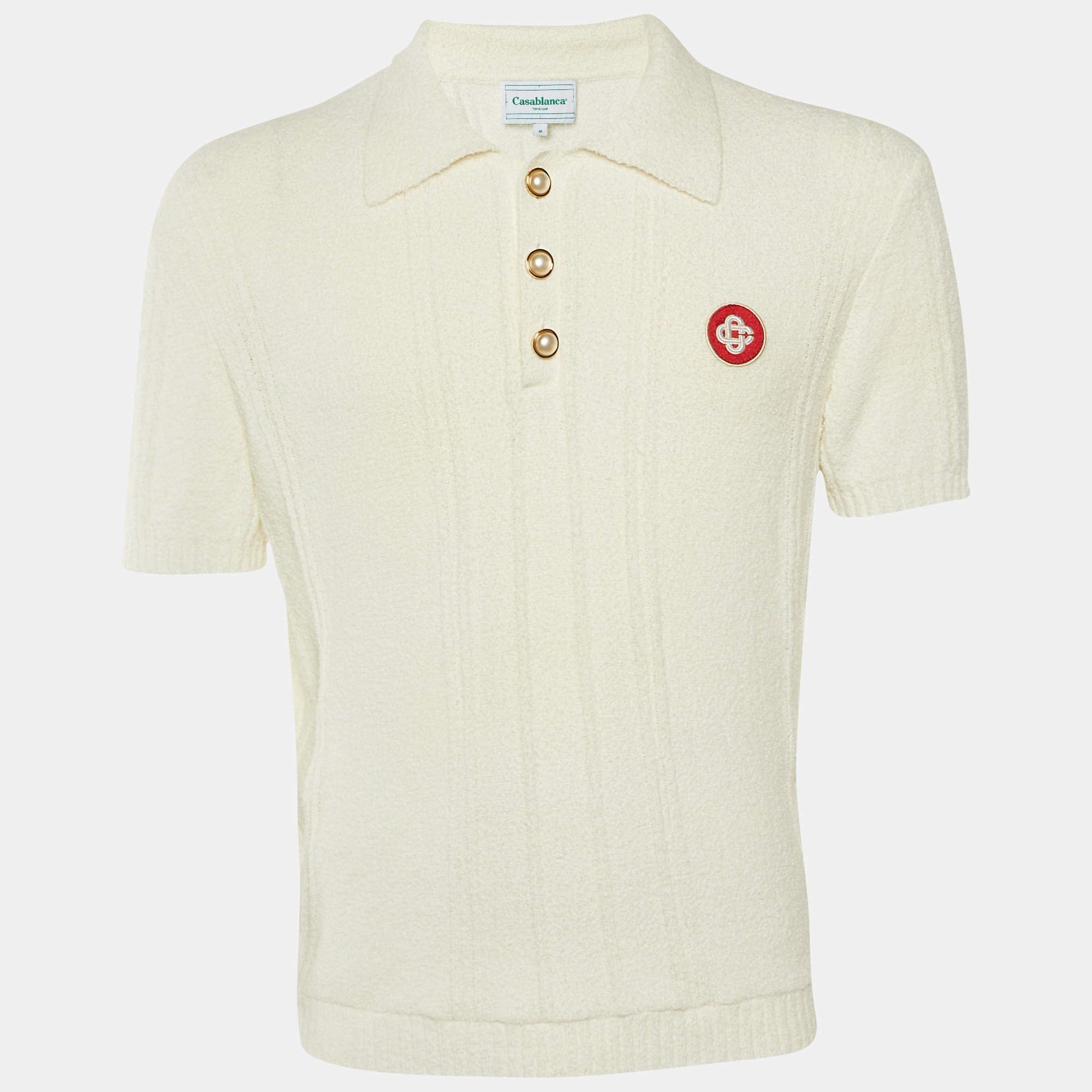 مملوكة مسبقًا Casablanca Ivory Boucle Knit Polo T-Shirt M