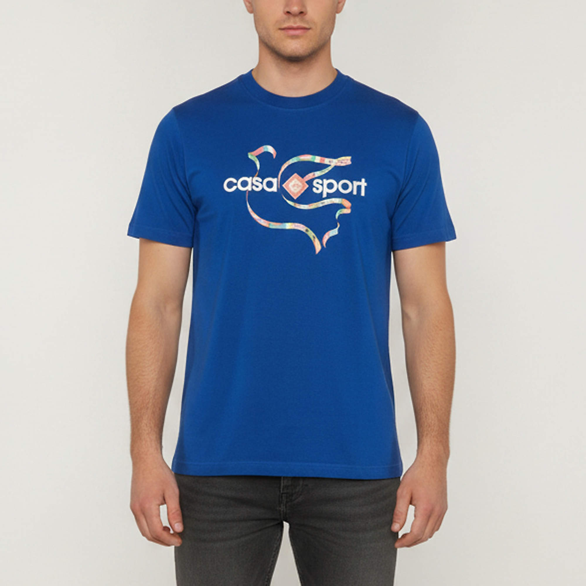 Pre Owned Casablanca Blue Drapeau De Colombes Graphic Jersey T-Shirt L