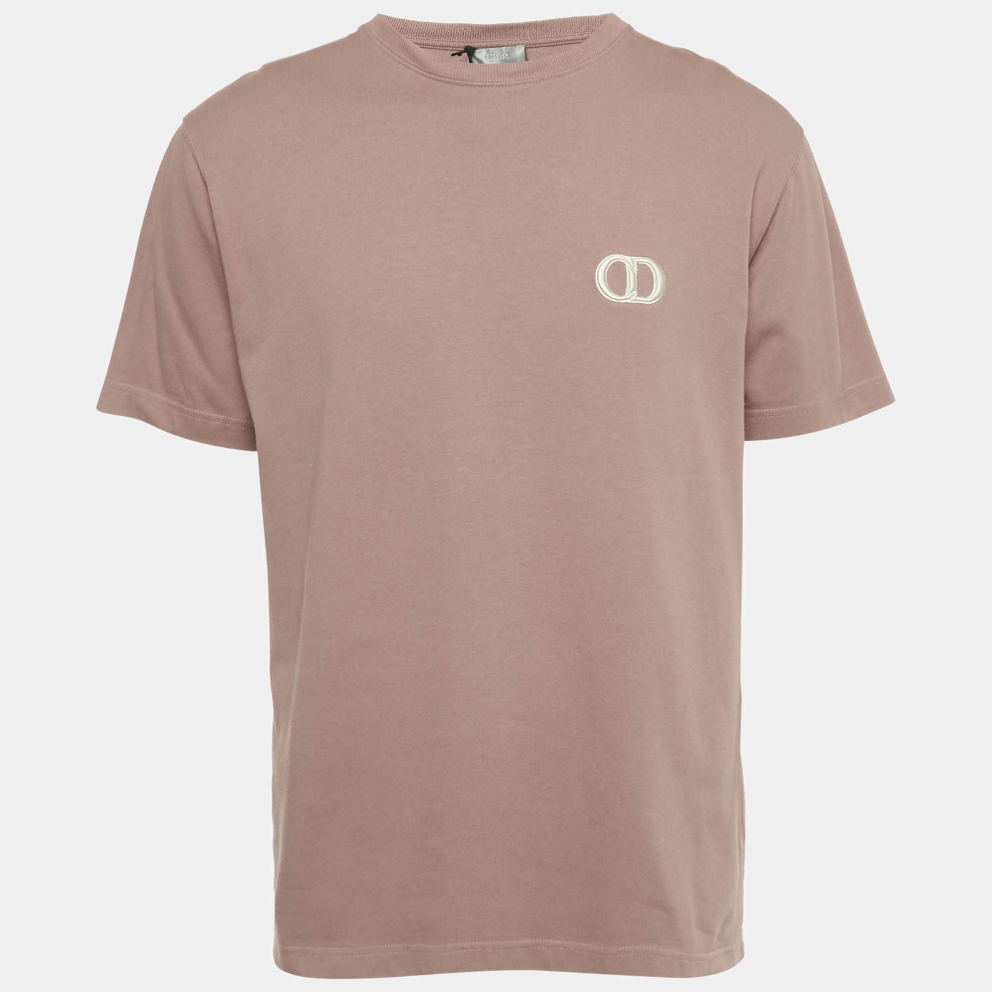 Pre Owned Dior Homme Metal Rose Pink Cotton Logo Detail Crew Neck T-Shirt M