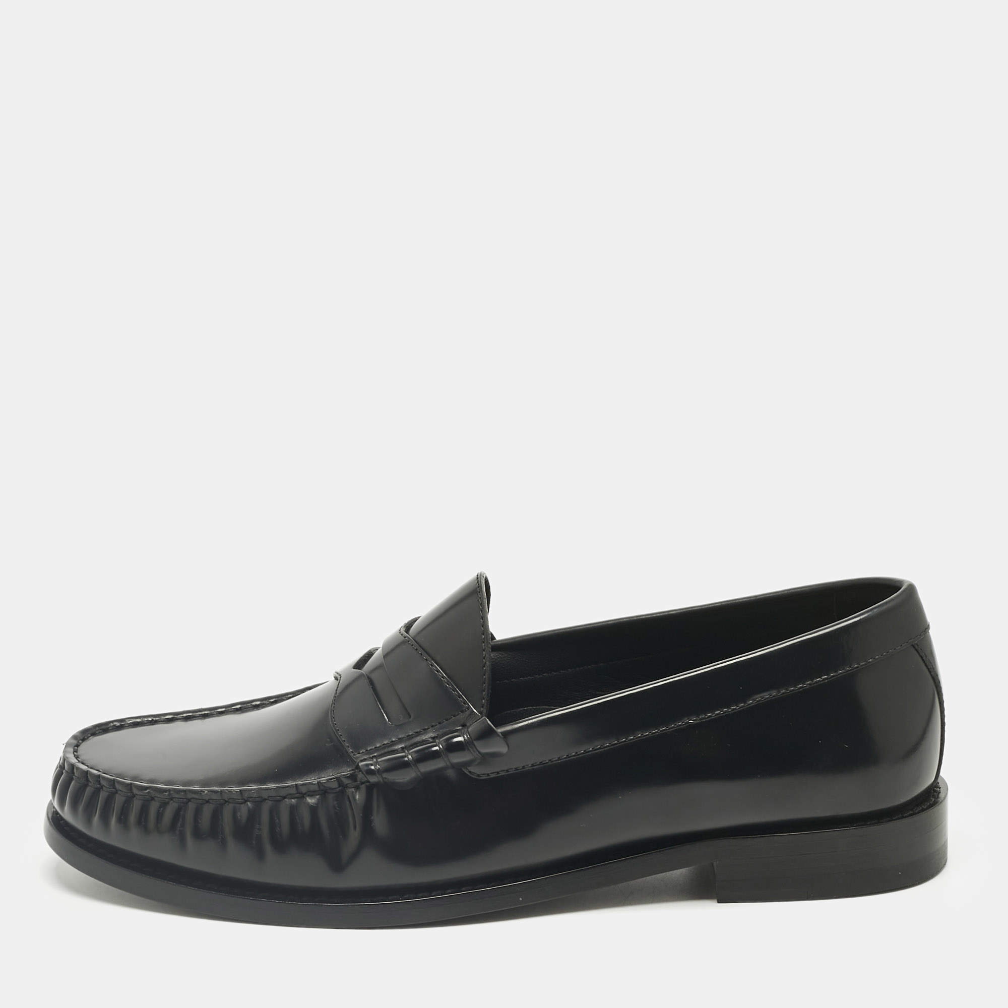 Pre Owned Celine Black Leather Penny Loafers Size 42